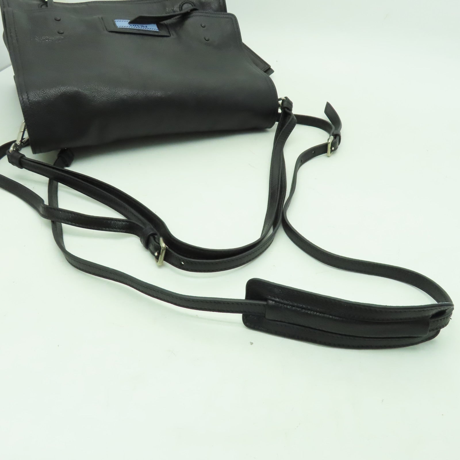 PRADA 牛皮皮革Shoulder Bag銀扣手挽肩背兩用袋黑色