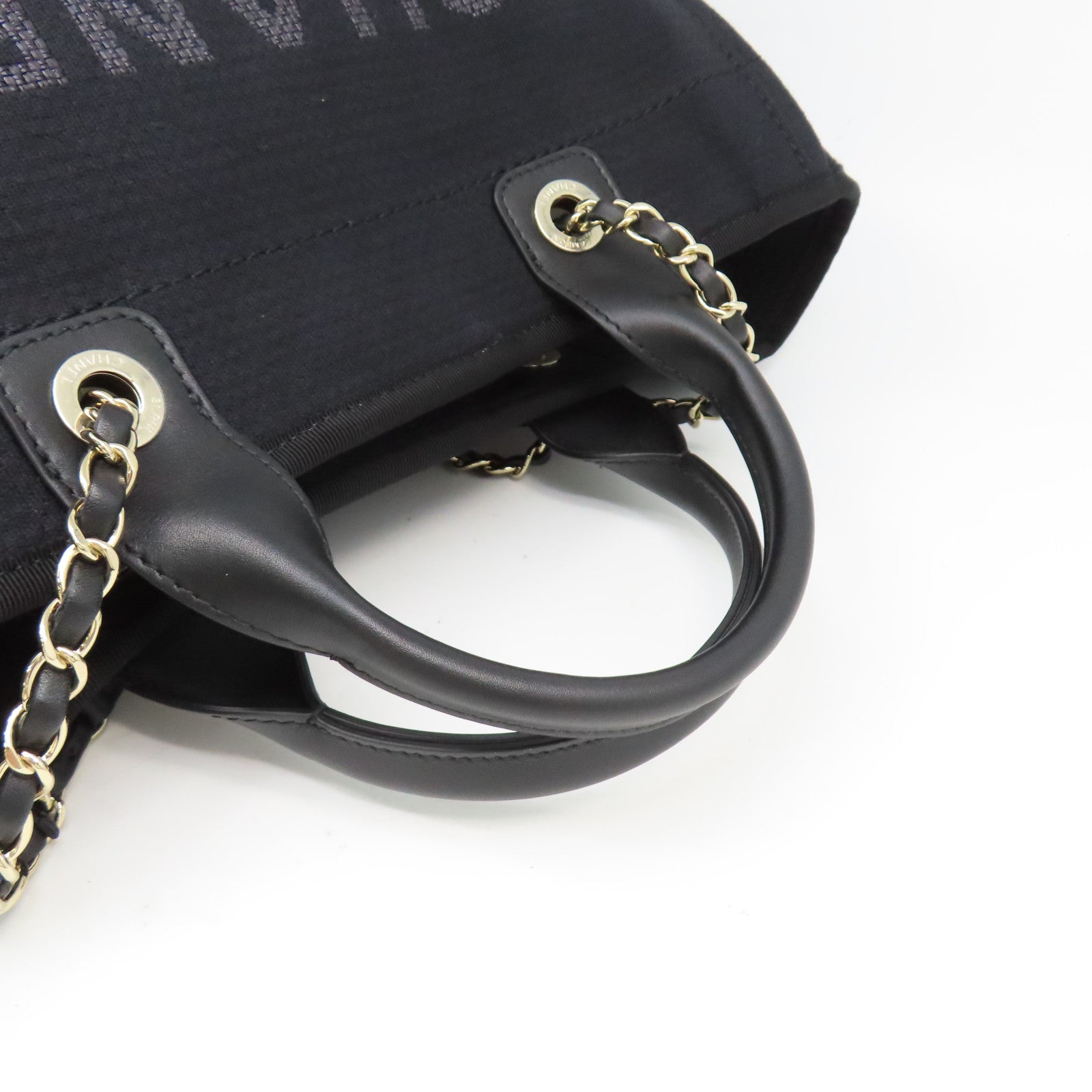 CHANEL 帆布Deauville Tote Medium銀扣手挽肩背兩用袋黑色