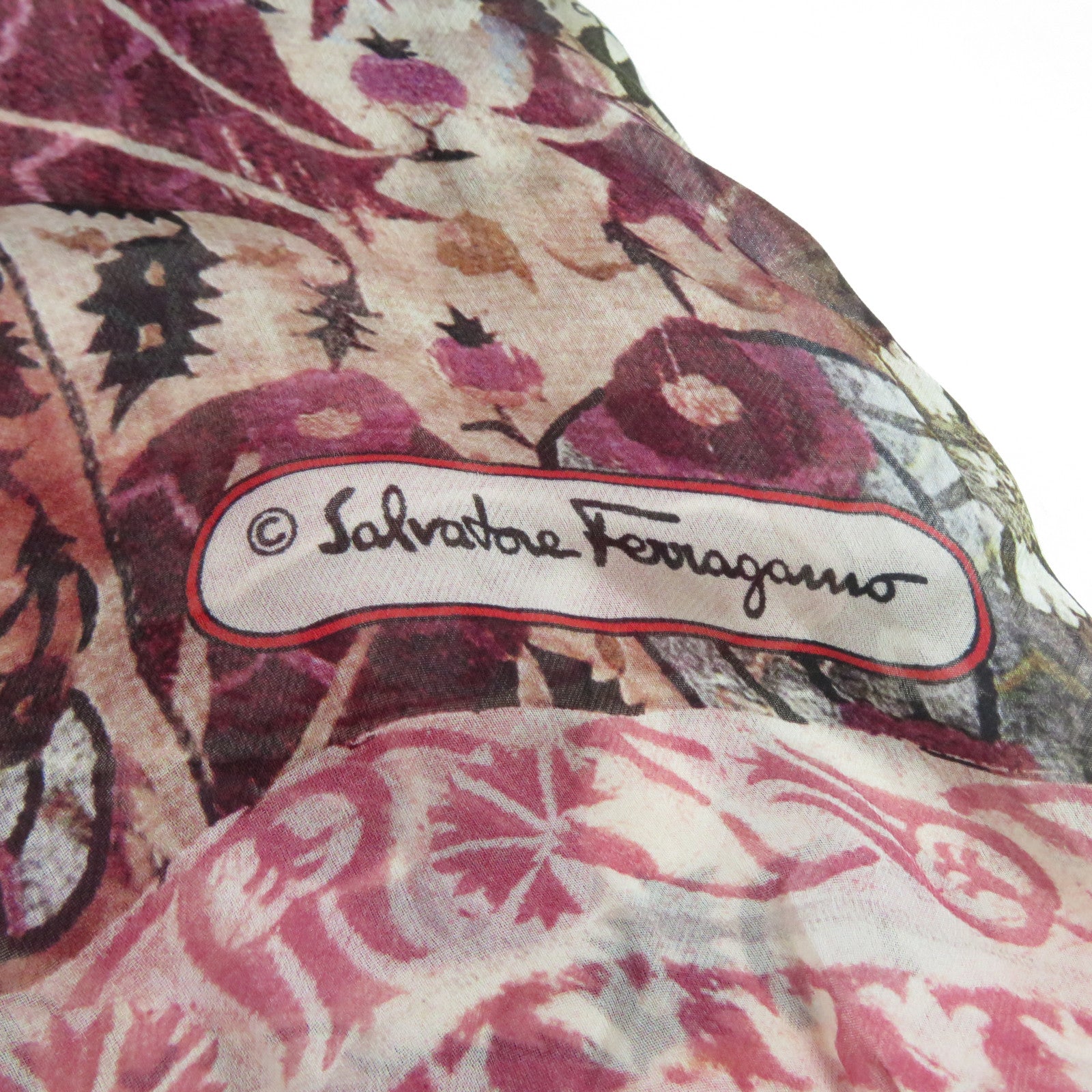 Salvatore Ferragamo 絲質Scarf圍巾粉紅色/啡色
