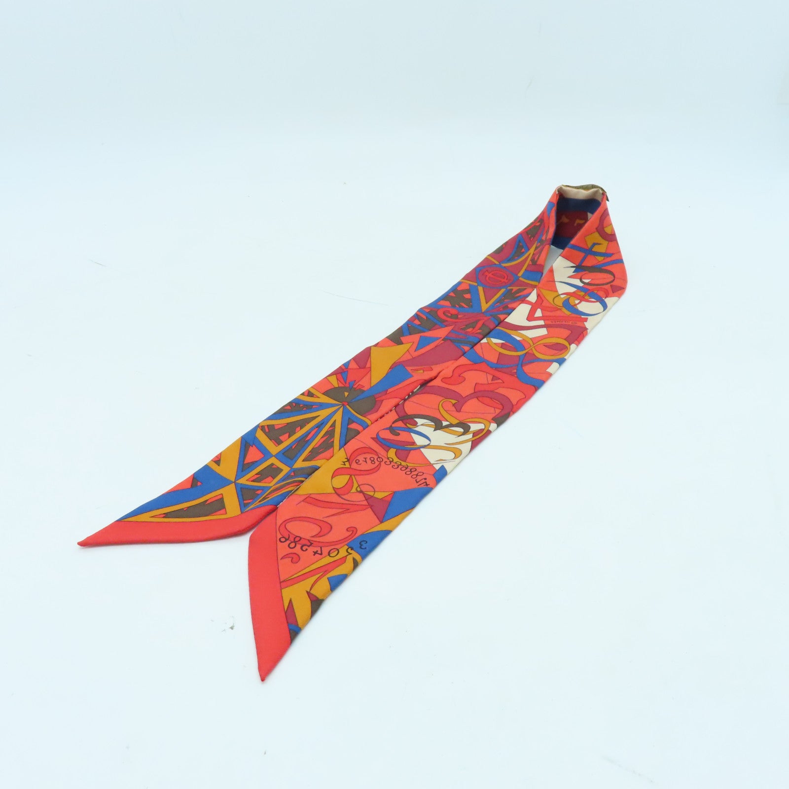 HERMES 絲質Twilly絲巾紅色彩色