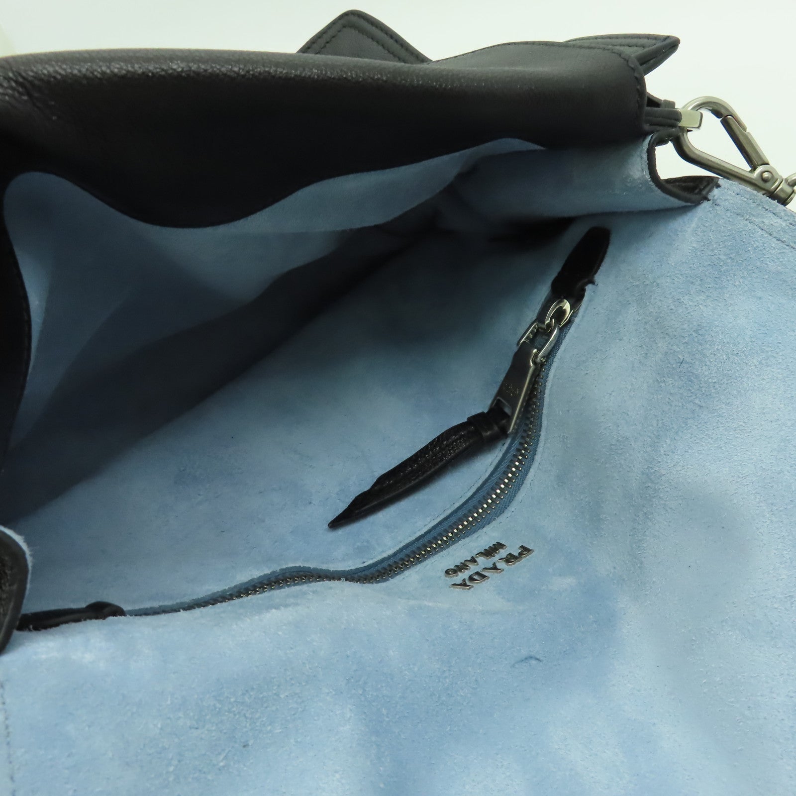 PRADA 牛皮皮革Shoulder Bag銀扣手挽肩背兩用袋黑色