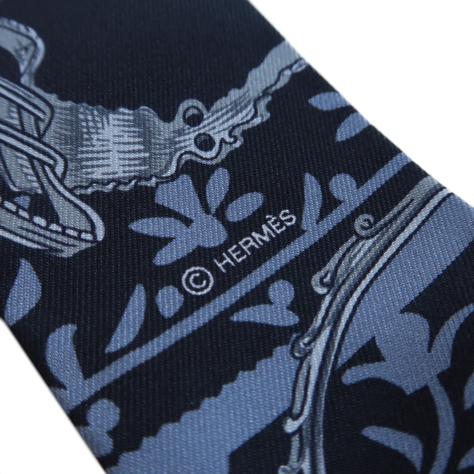 HERMES 絲質Twilly Scarf絲巾深藍色