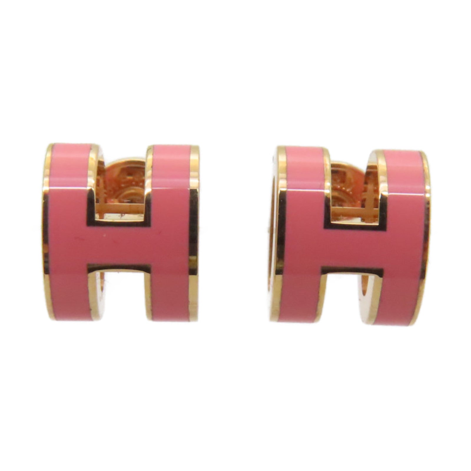 HERMES Metal Mini Pop H Earrings Pink/Gold