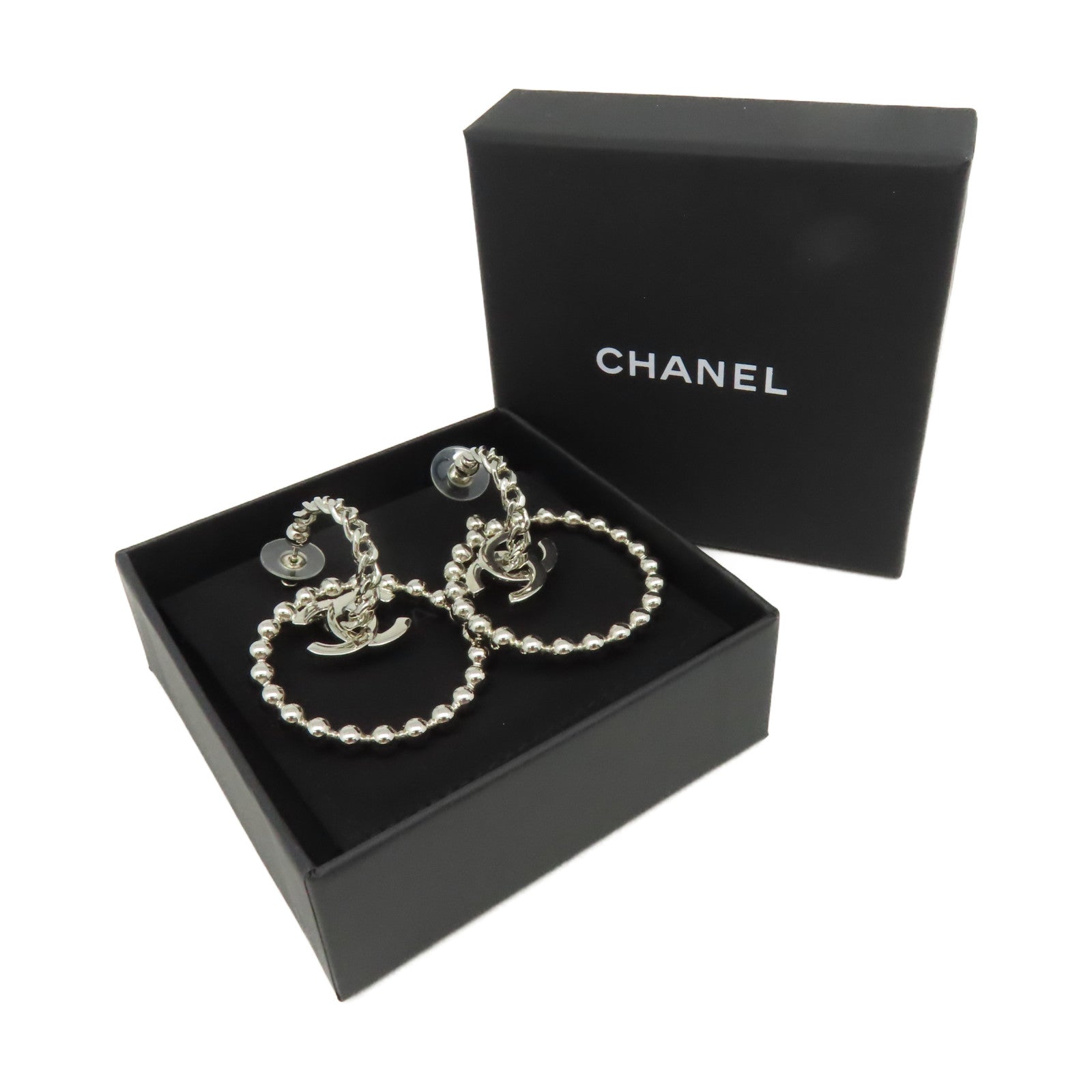CHANEL 金屬CC Earrings耳環銀色