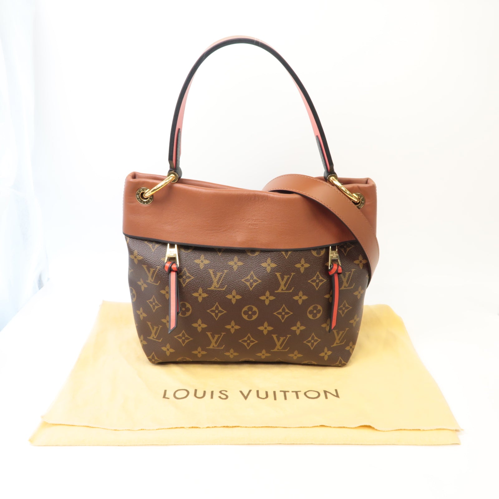 LOUIS VUITTON Monogram Tuileries Besace金扣手挽肩背兩用袋啡色/紅色