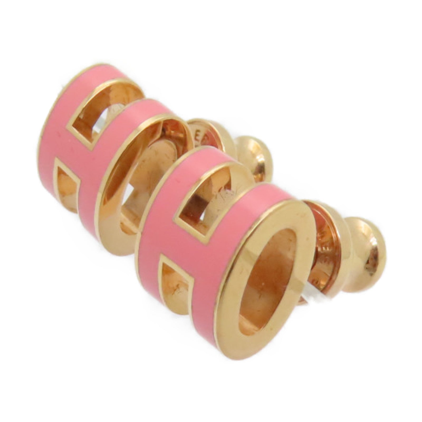 HERMES Metal Mini Pop H Earrings Pink/Gold