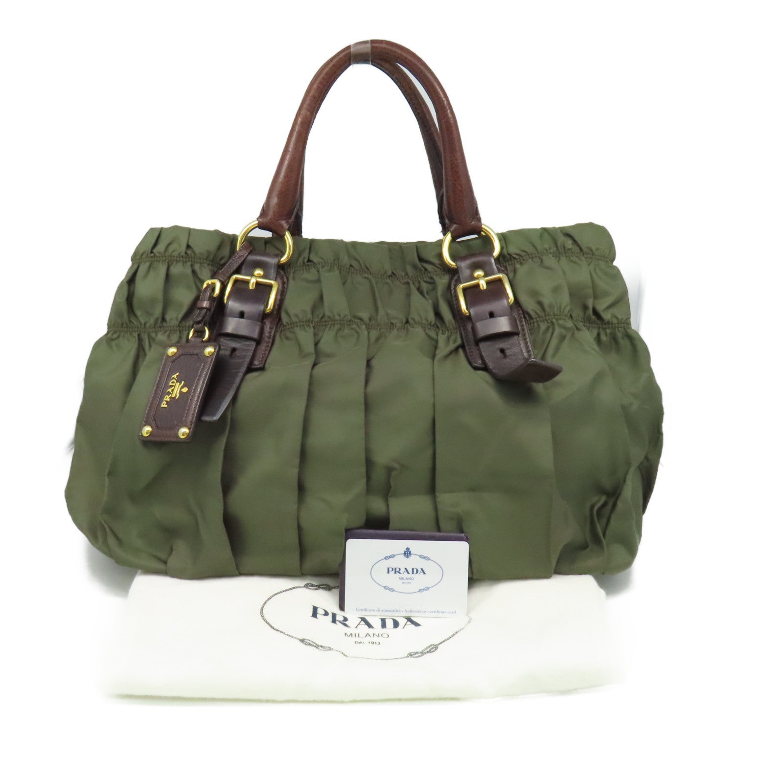 PRADA 尼龍Tote Bag手挽袋軍綠色/啡色