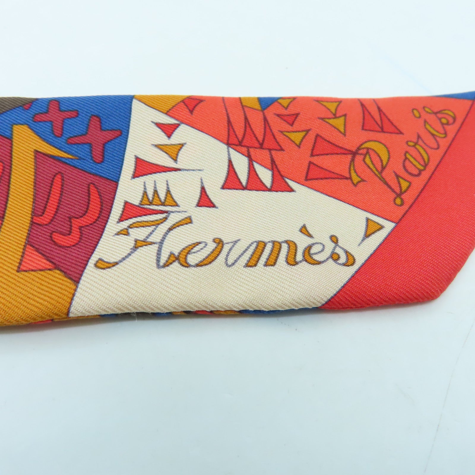 HERMES 絲質Twilly絲巾紅色彩色