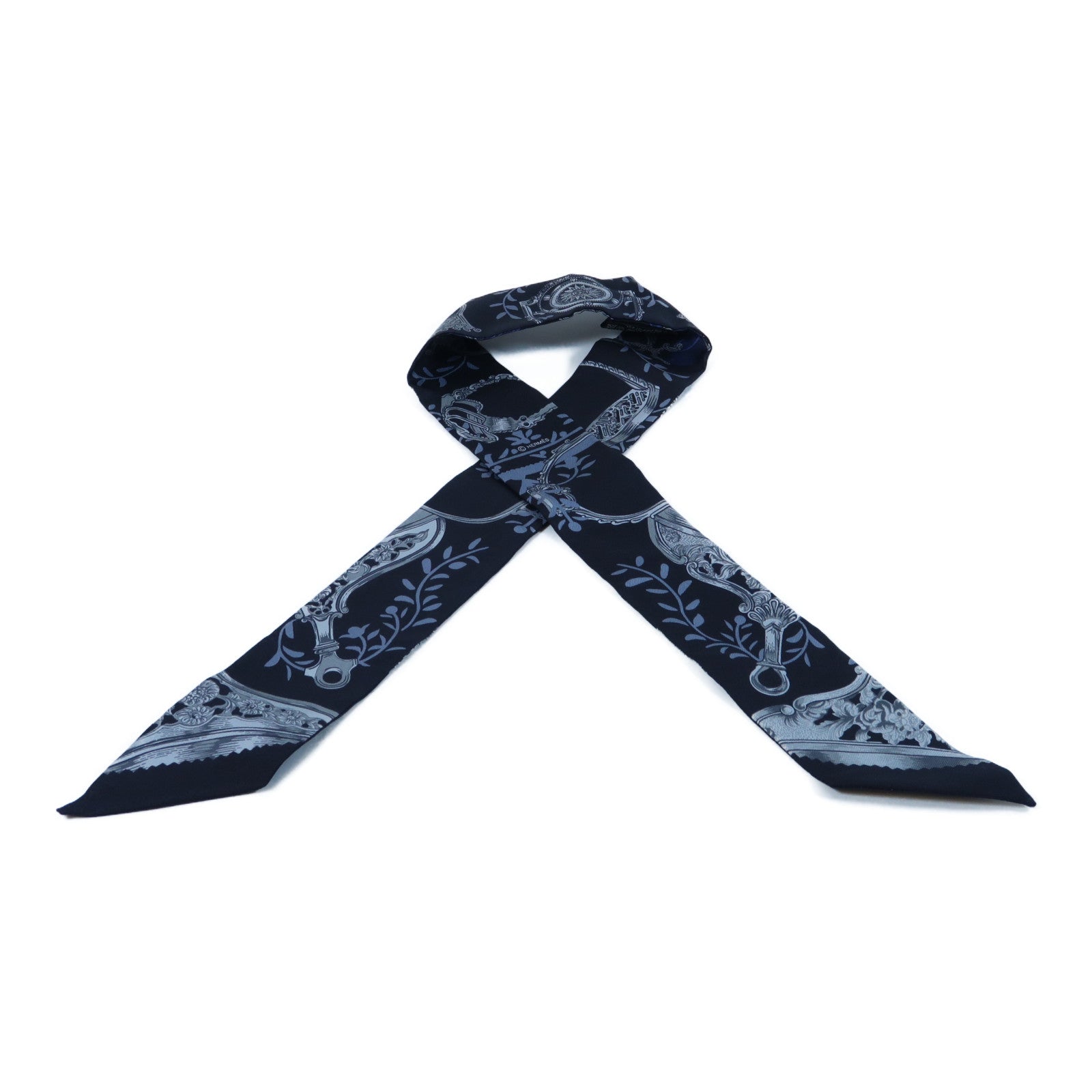 HERMES 絲質Twilly Scarf絲巾深藍色