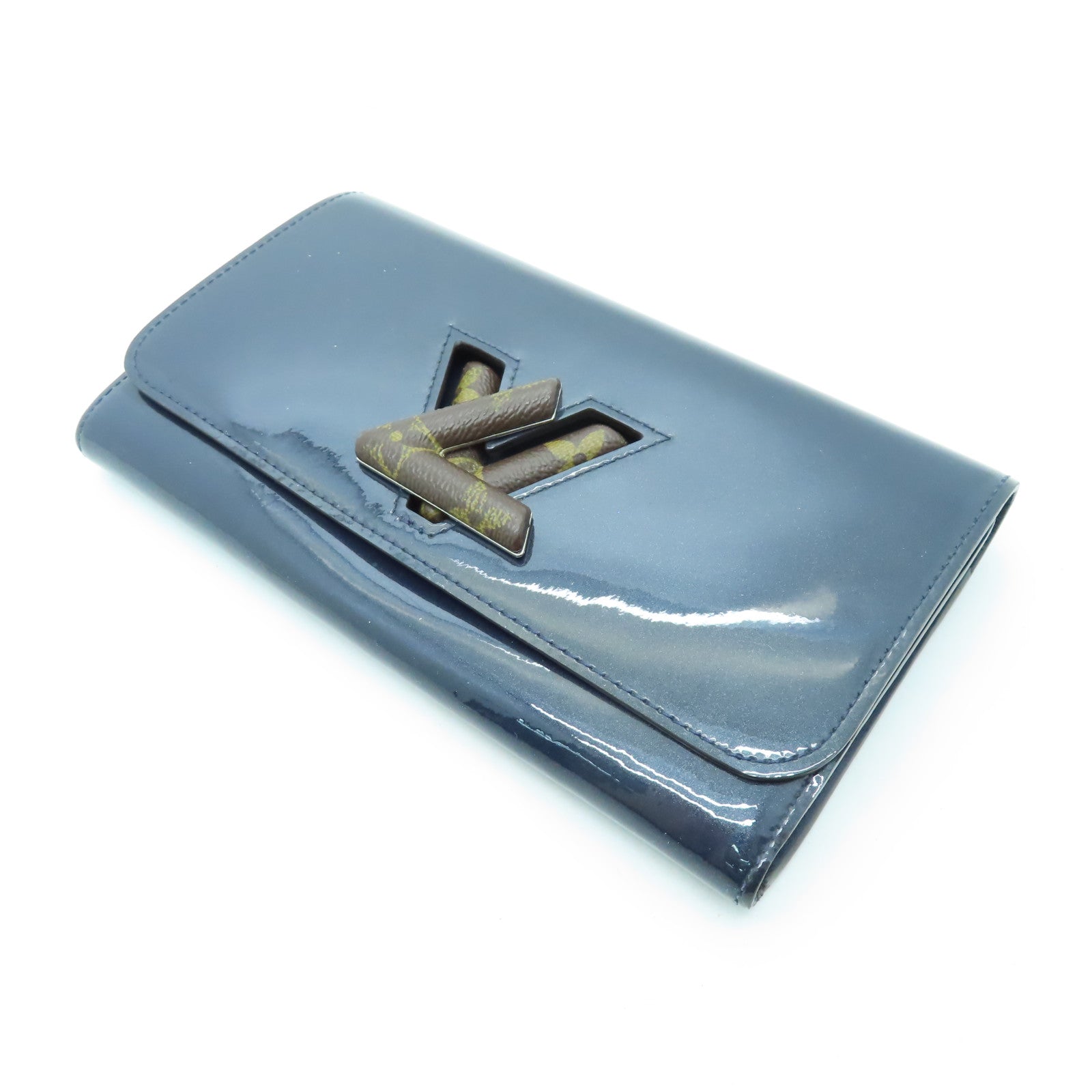 LOUIS VUITTON 漆皮皮革Twist Wallet銀扣長錢包藍色