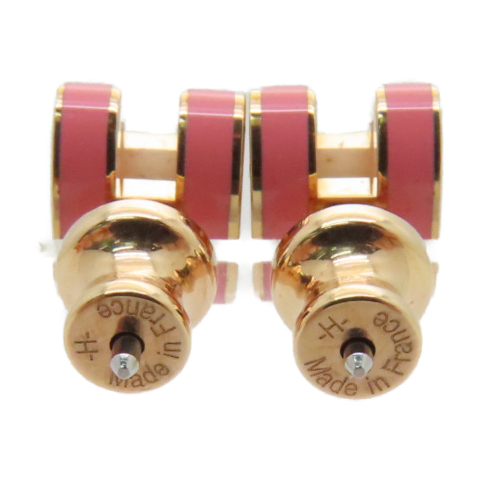 HERMES Metal Mini Pop H Earrings Pink/Gold