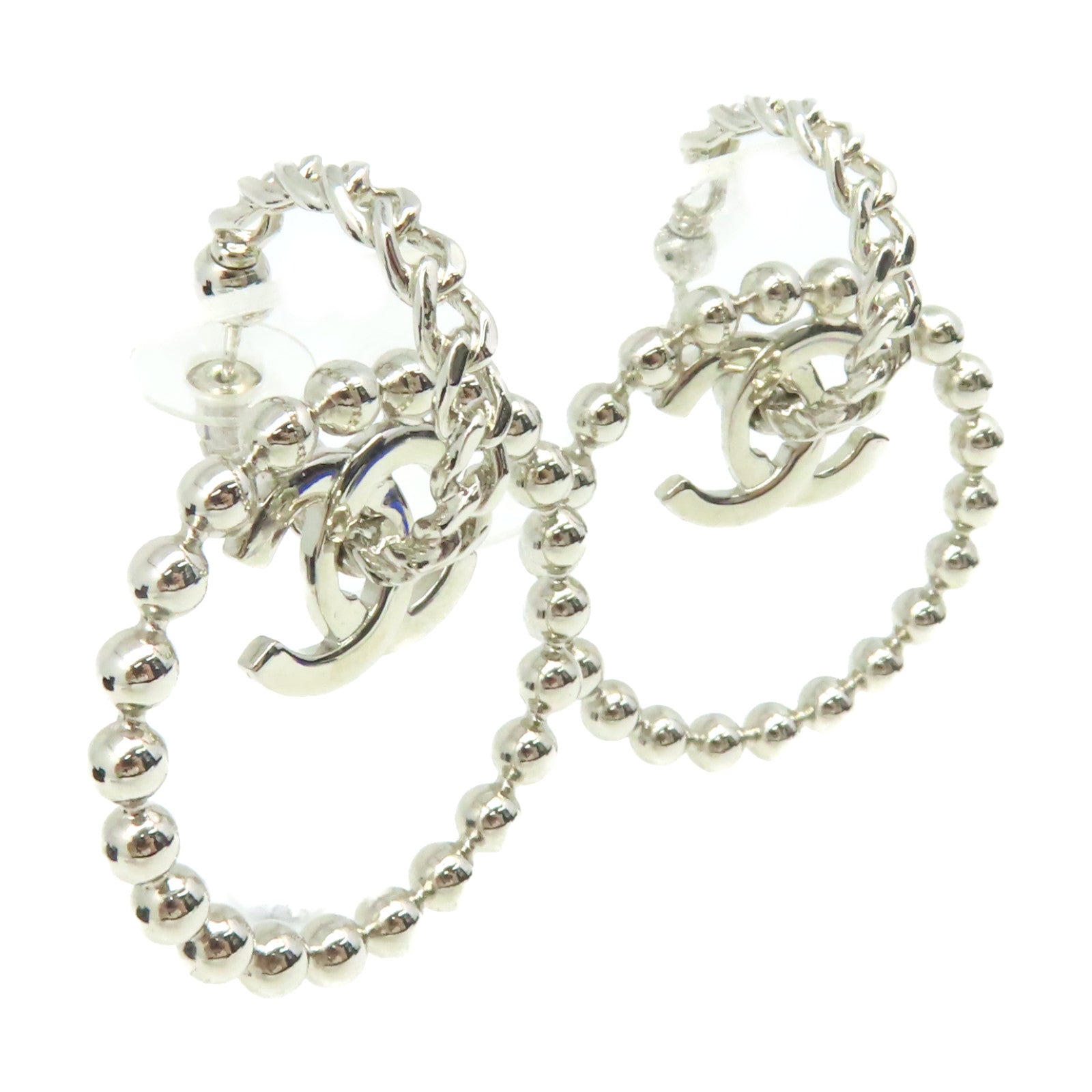 CHANEL 金屬CC Earrings耳環銀色