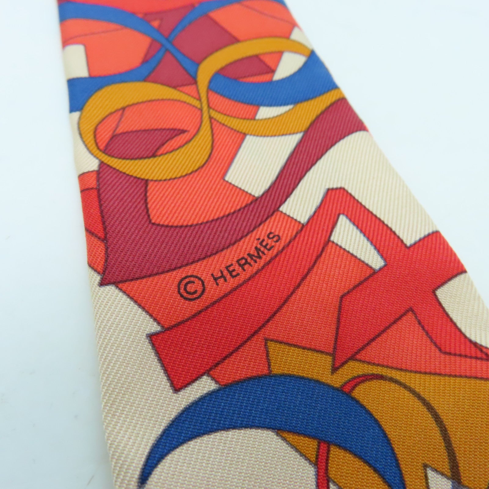 HERMES 絲質Twilly絲巾紅色彩色