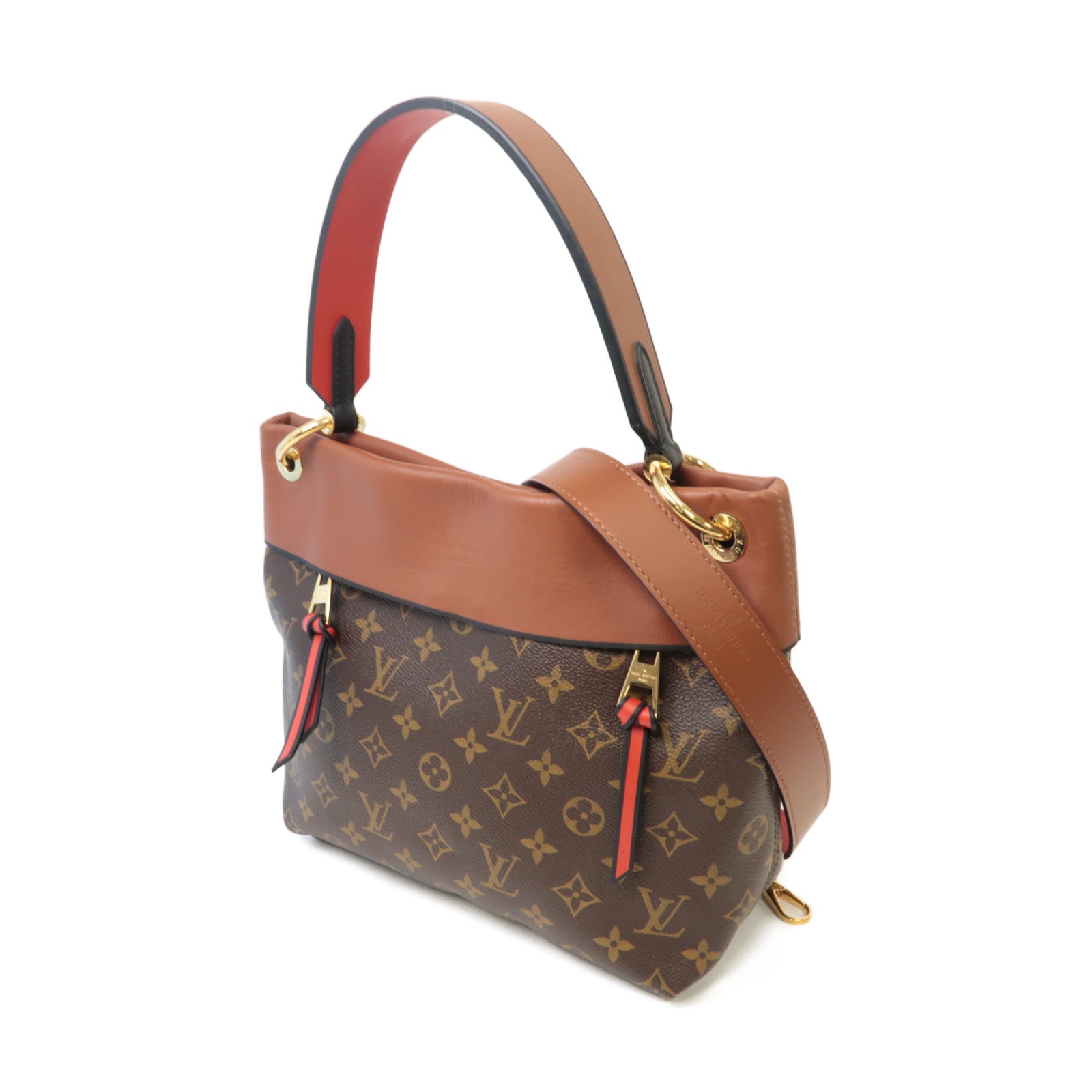 LOUIS VUITTON Monogram Tuileries Besace金扣手挽肩背兩用袋啡色/紅色