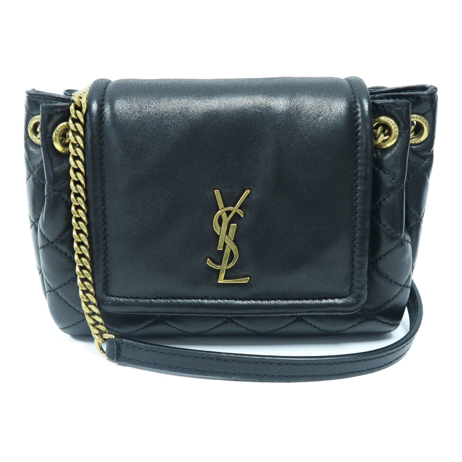 SAINT LAURENT 羊皮皮革Mini Nolita金扣鏈帶肩背袋黑色