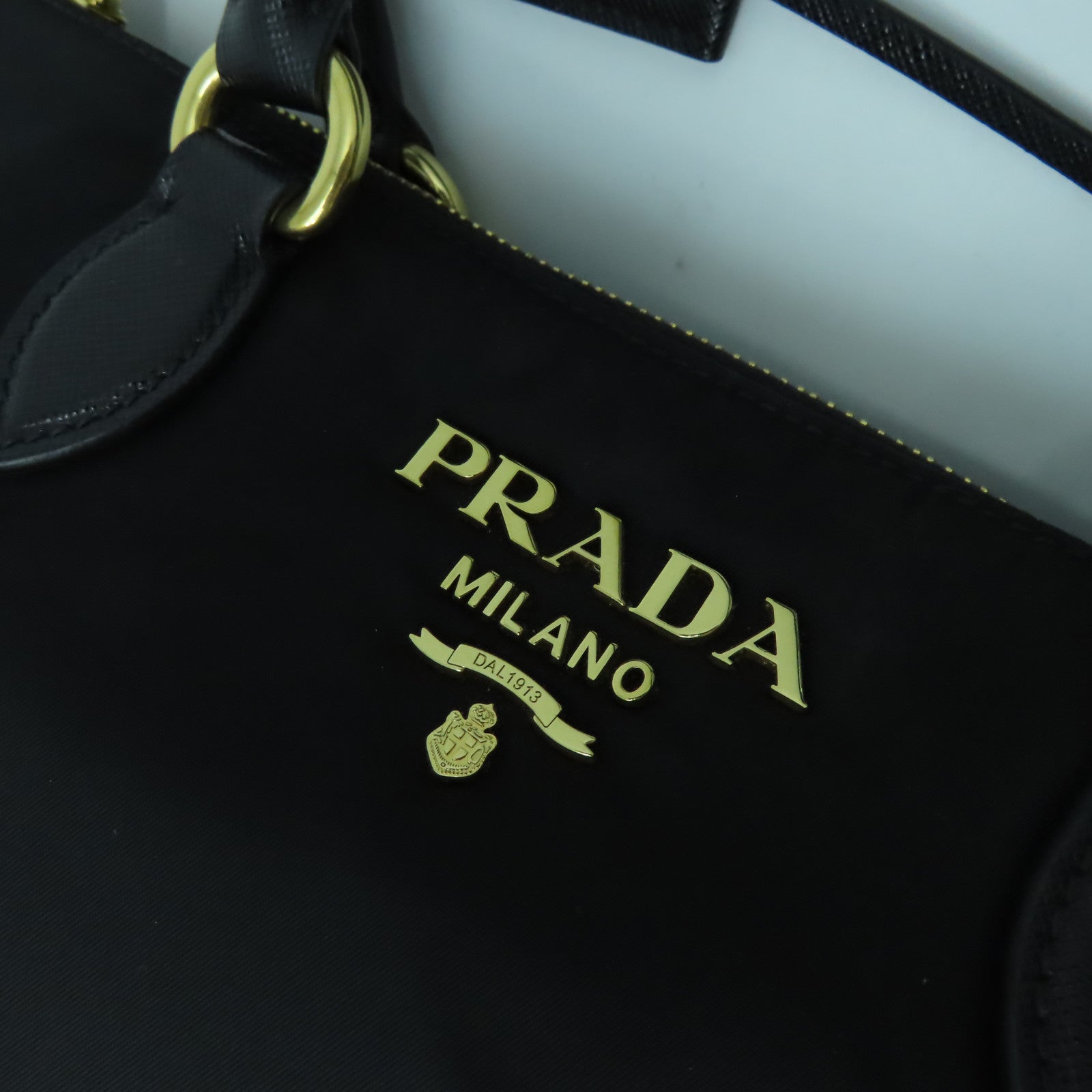 PRADA 尼龍/牛皮皮革2 Way Shoulder Bag金扣手挽肩背兩用袋黑色