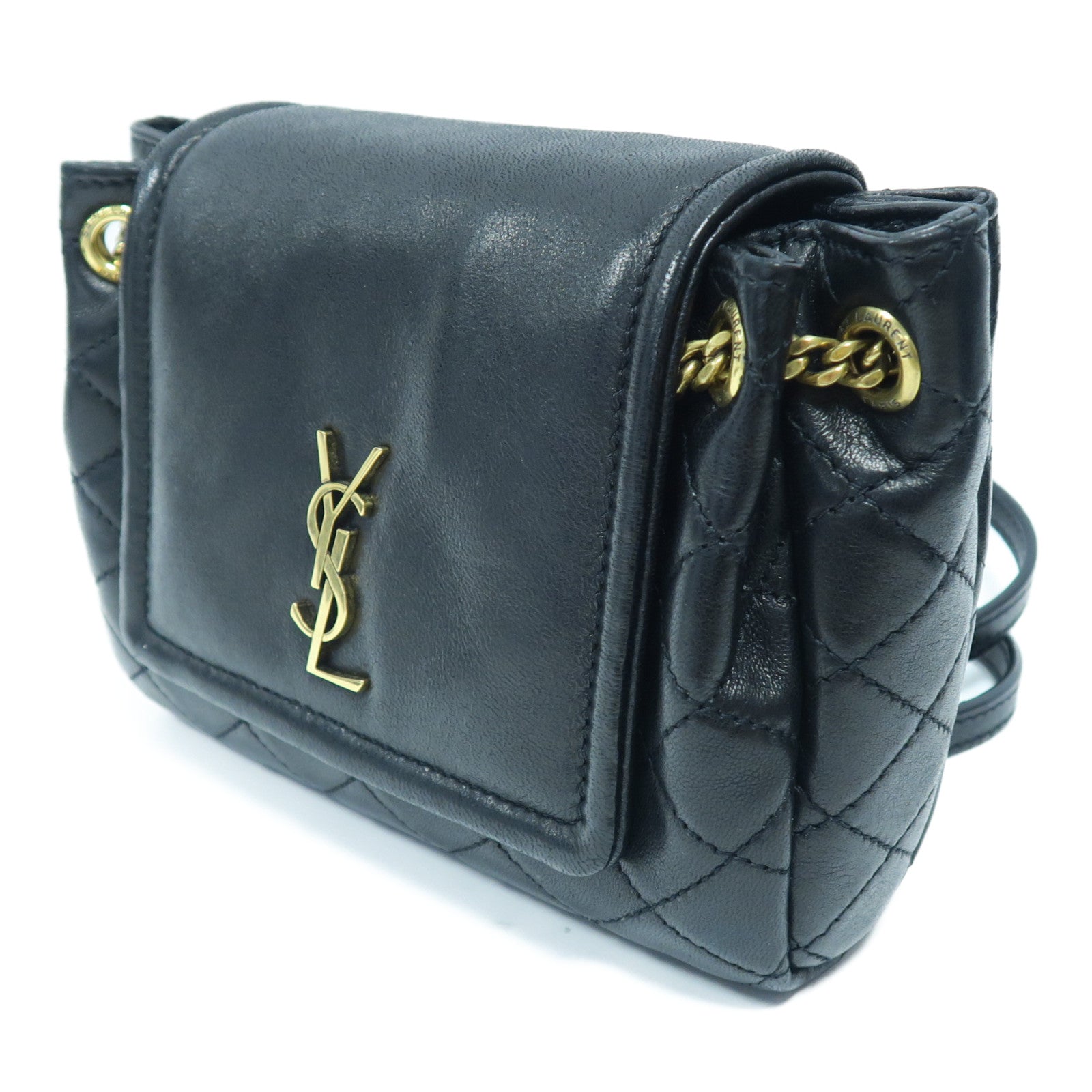 SAINT LAURENT 羊皮皮革Mini Nolita金扣鏈帶肩背袋黑色