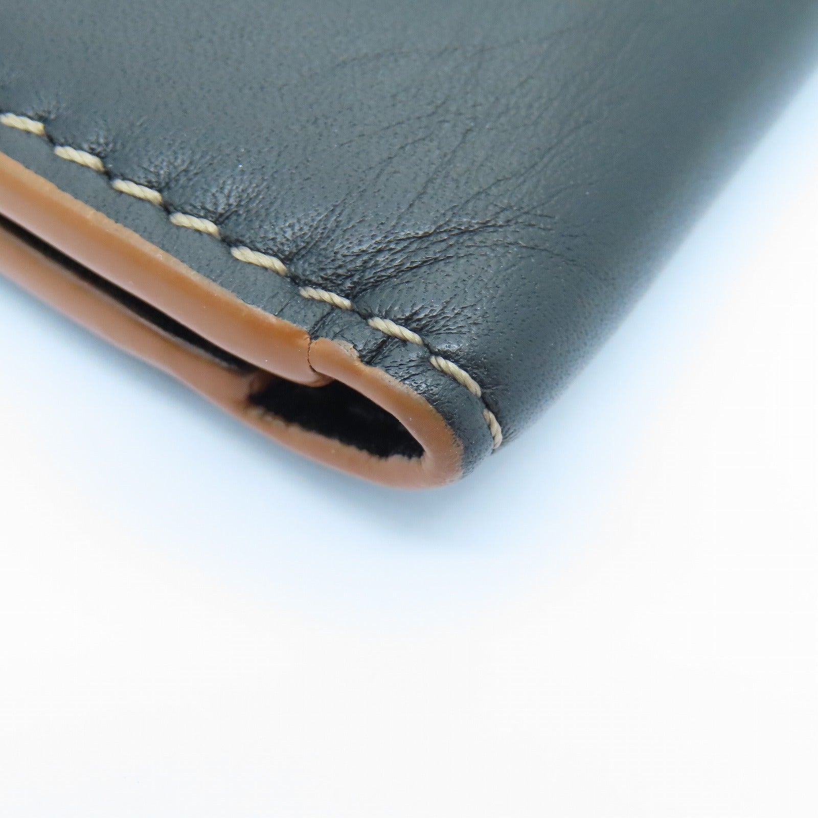 LOEWE Sheepskin Leather Card Case Black Brown