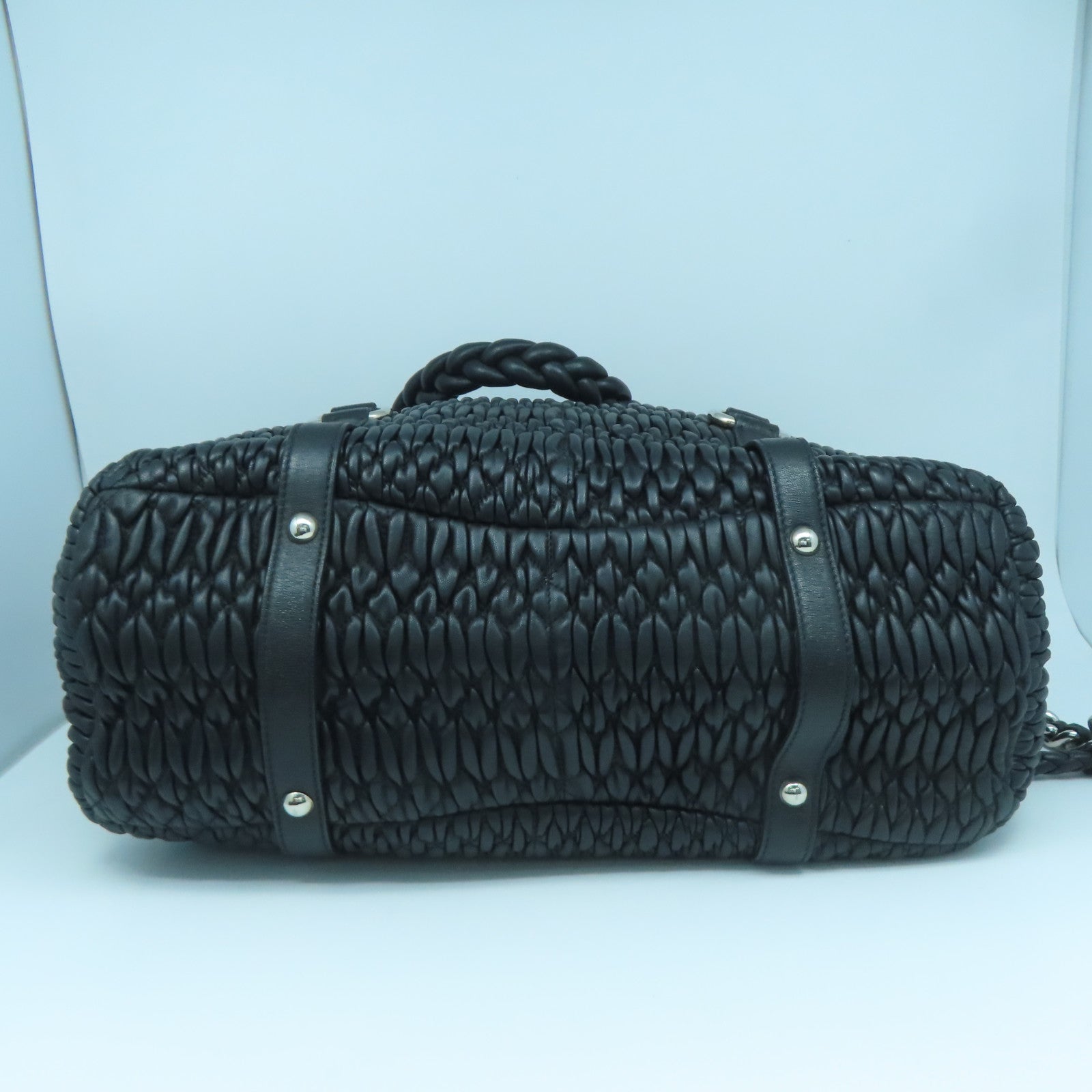 Miu Miu Sheepskin Leather Shoulder Bag Silver Buckle Handle Shoulder Bag Black