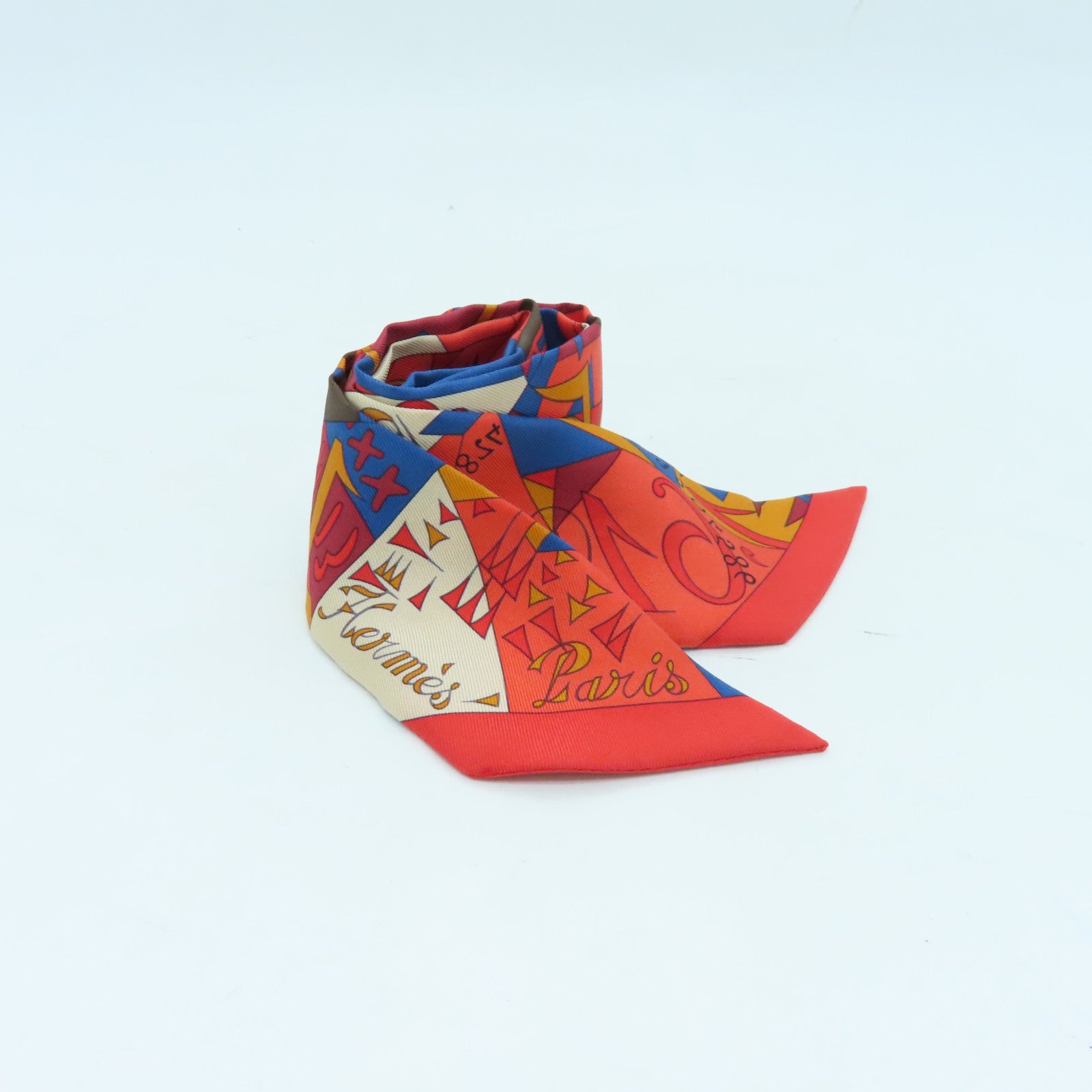 HERMES 絲質Twilly絲巾紅色彩色