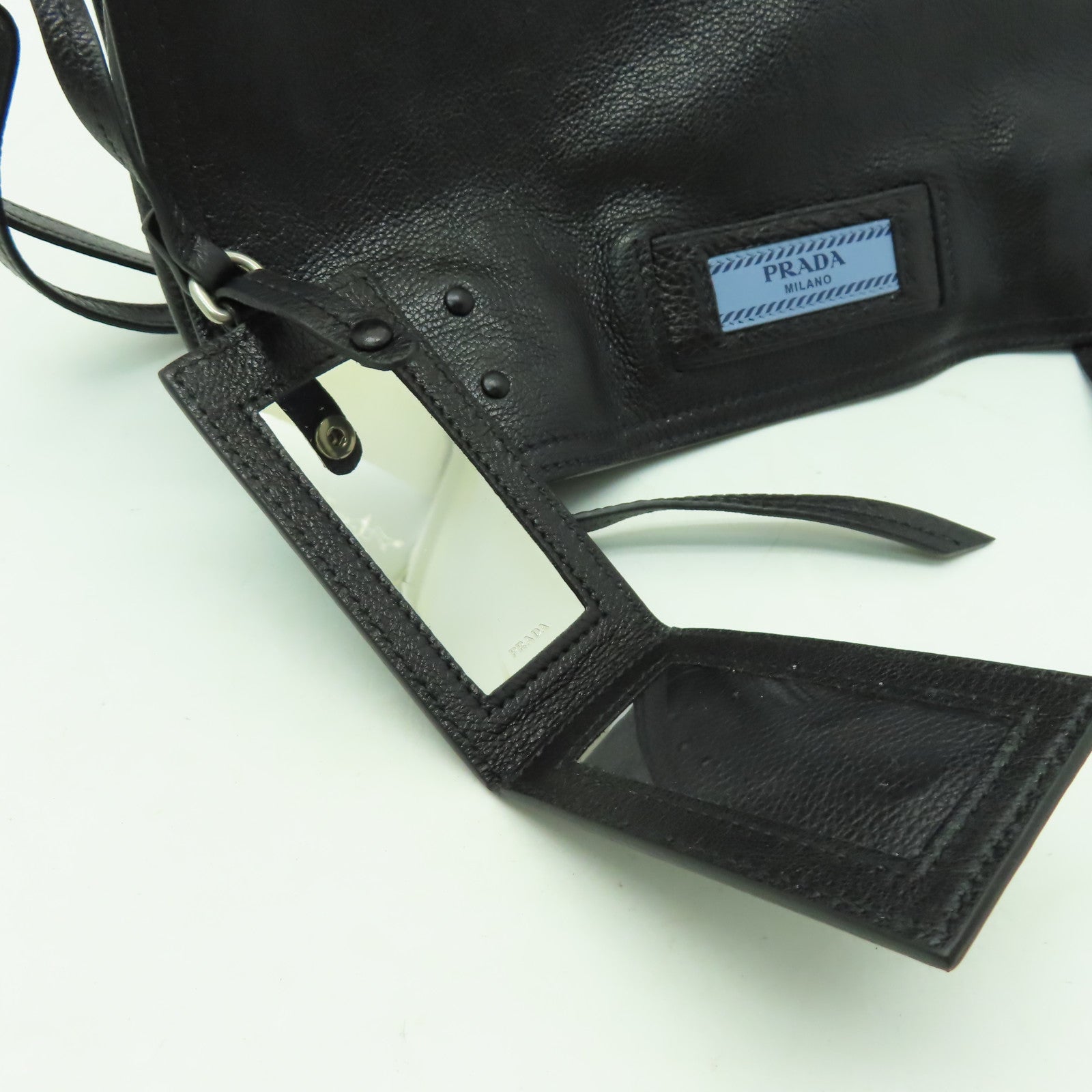 PRADA 牛皮皮革Shoulder Bag銀扣手挽肩背兩用袋黑色