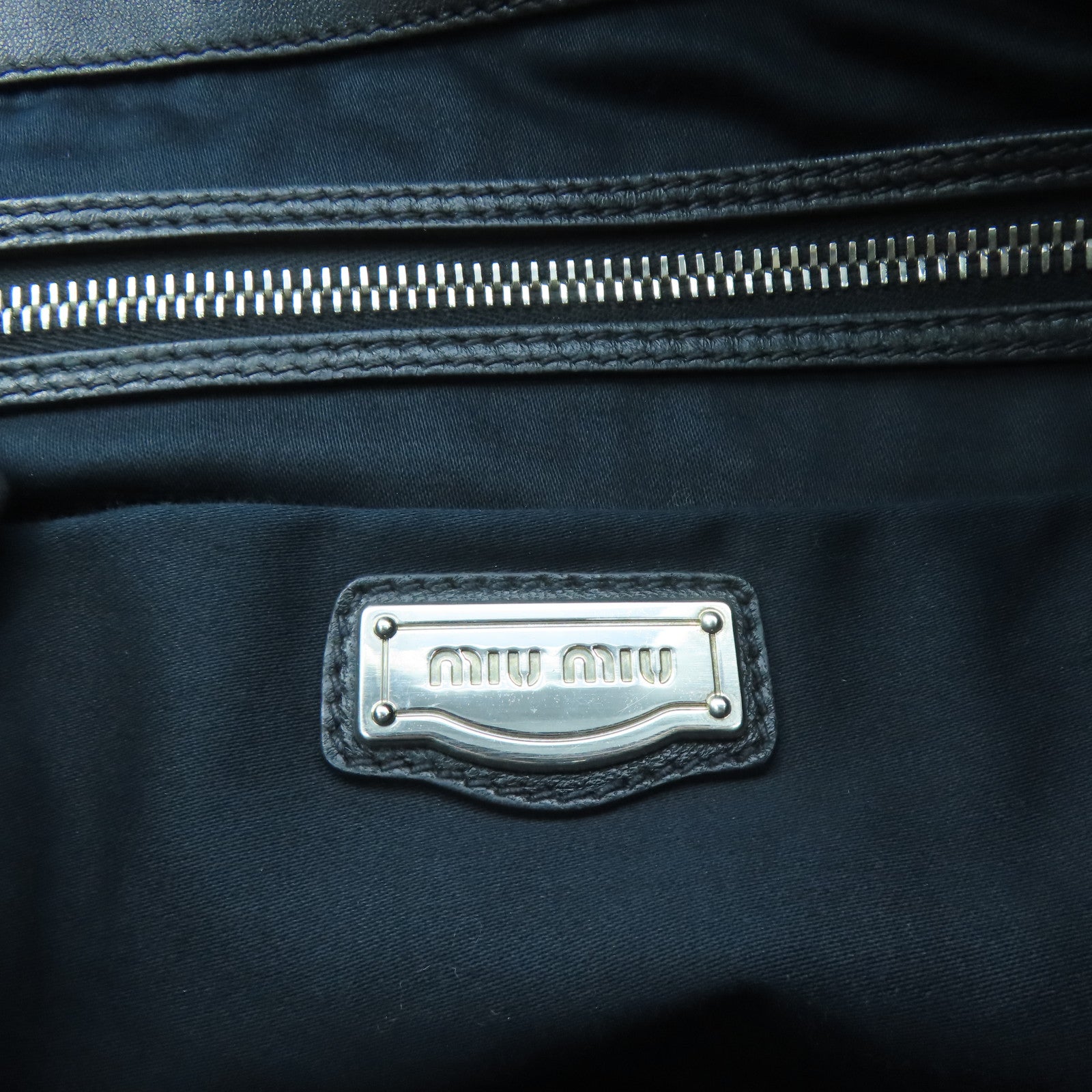Miu Miu Sheepskin Leather Shoulder Bag Silver Buckle Handle Shoulder Bag Black