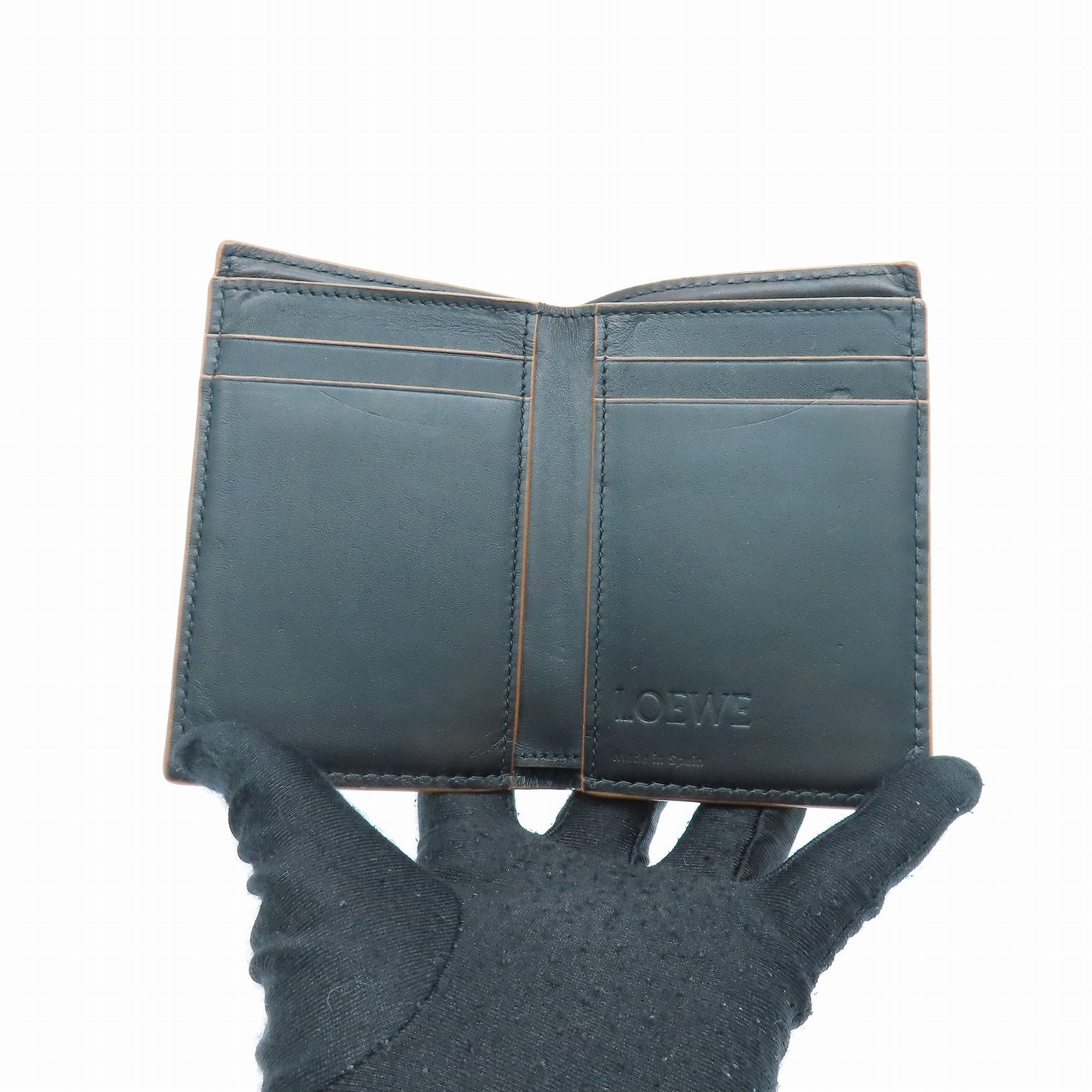 LOEWE Sheepskin Leather Card Case Black Brown
