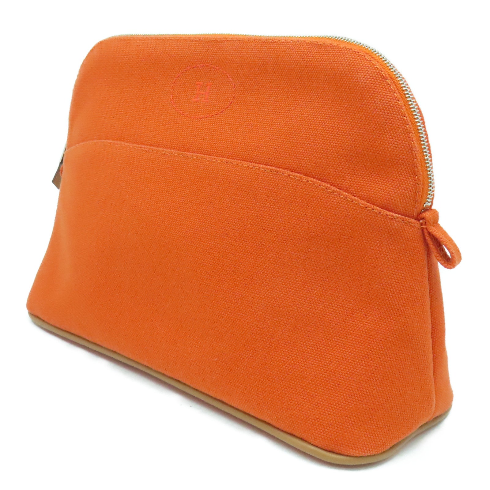 HERMES Toile H帆布Trousse Bolide MM銀扣手拿包橙色