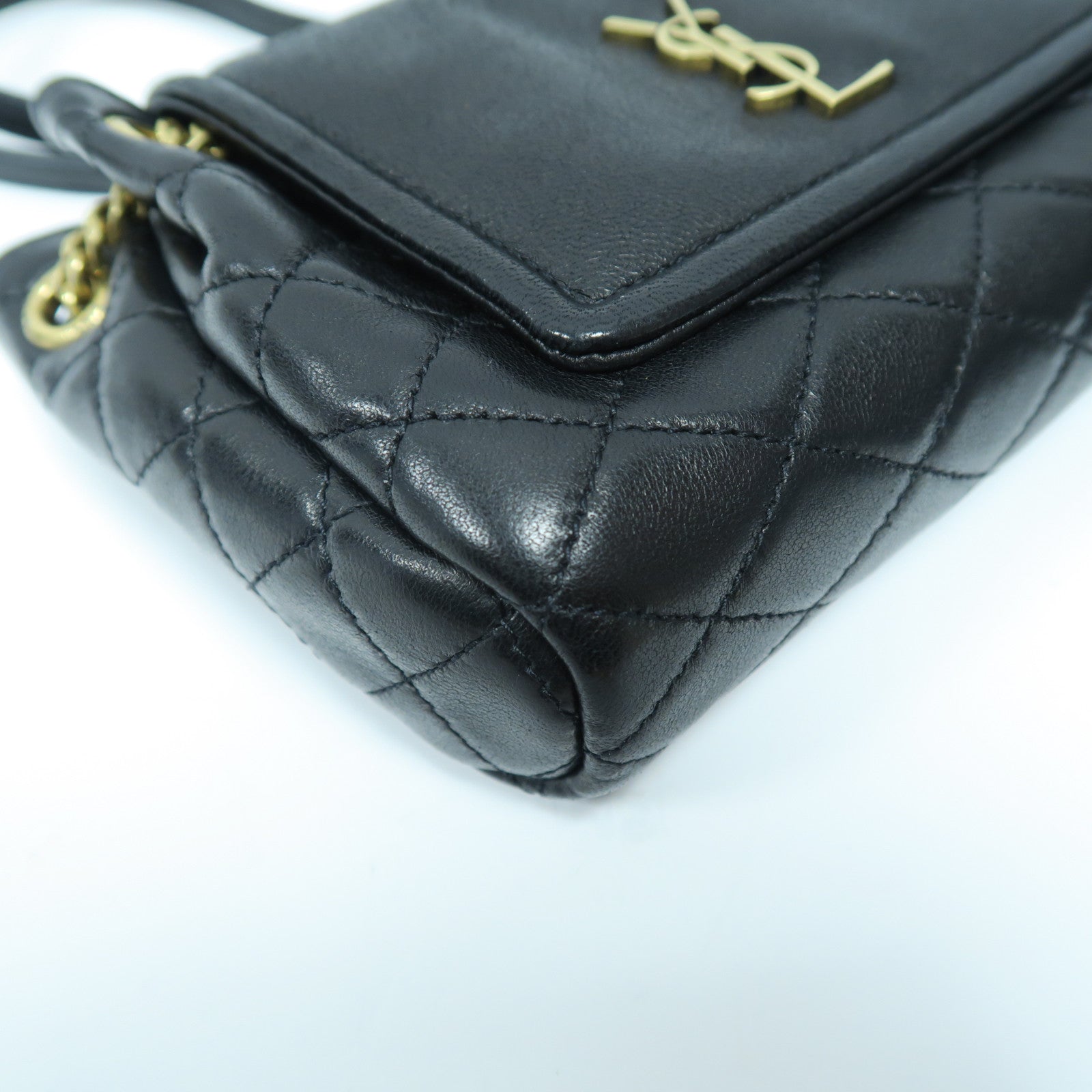 SAINT LAURENT 羊皮皮革Mini Nolita金扣鏈帶肩背袋黑色