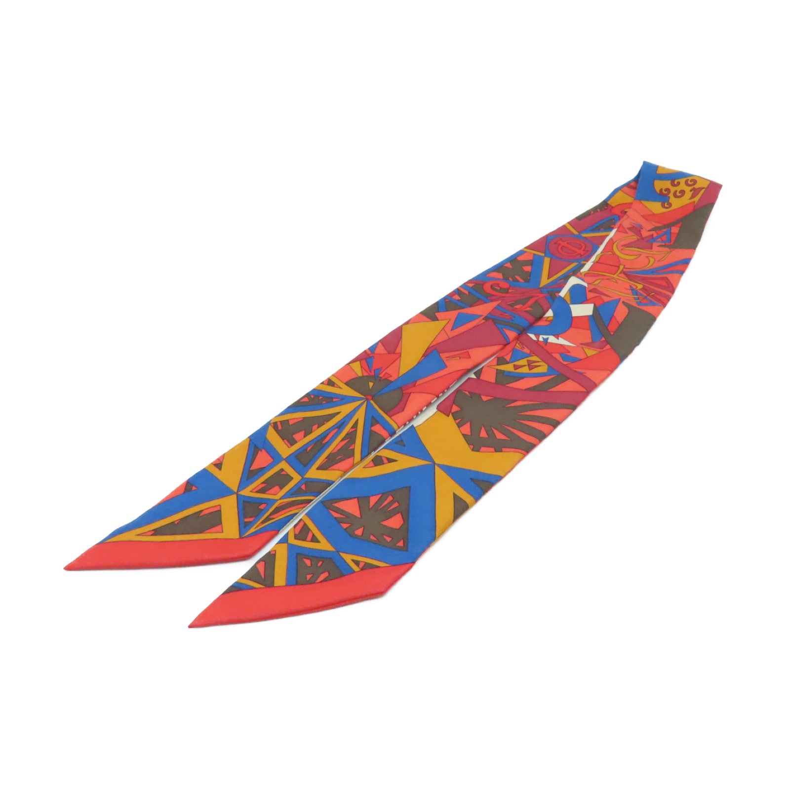 HERMES 絲質Twilly絲巾紅色彩色