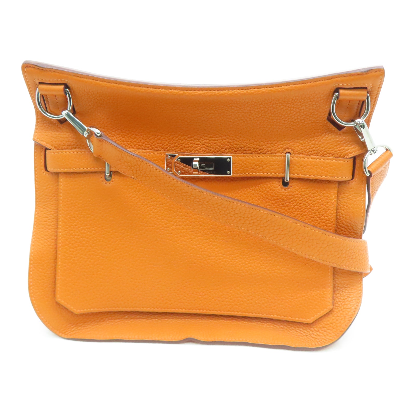 HERMES Taurillon Clemence皮革Jypsiere 28銀扣肩背袋火橘色