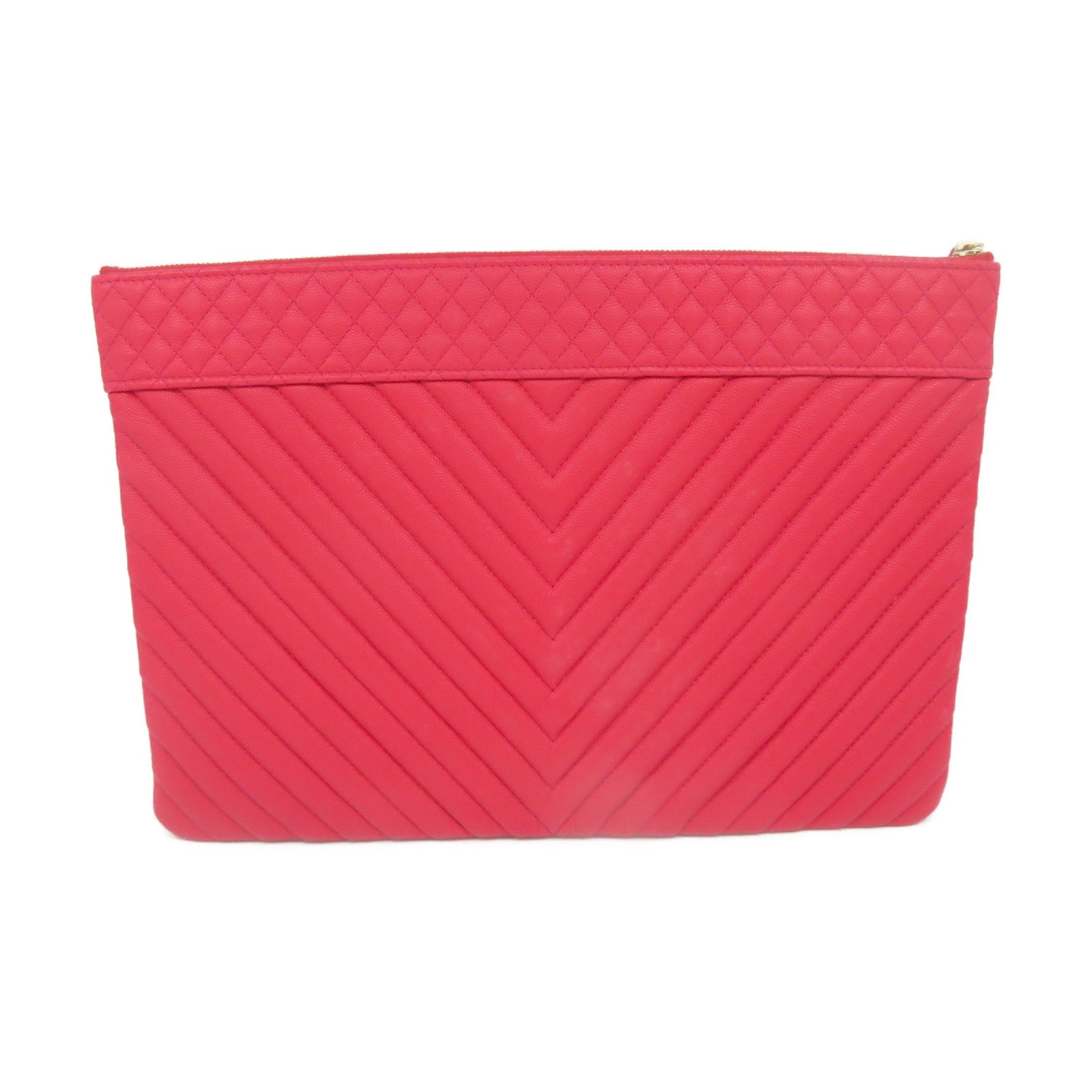 CHANEL 斜纹Caviar皮革Clutch手拿包红色