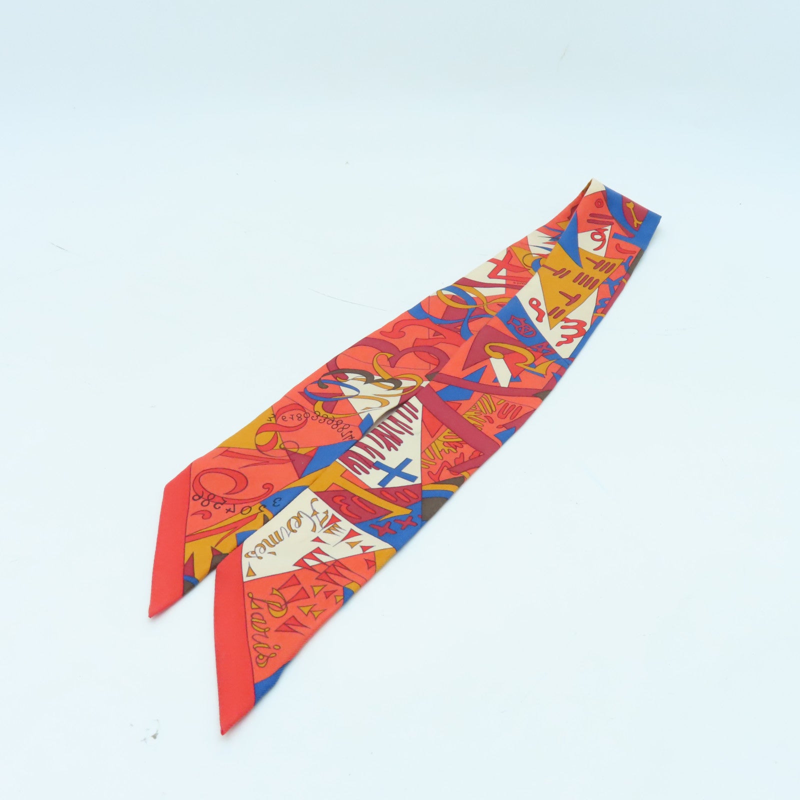 HERMES 絲質Twilly絲巾紅色彩色