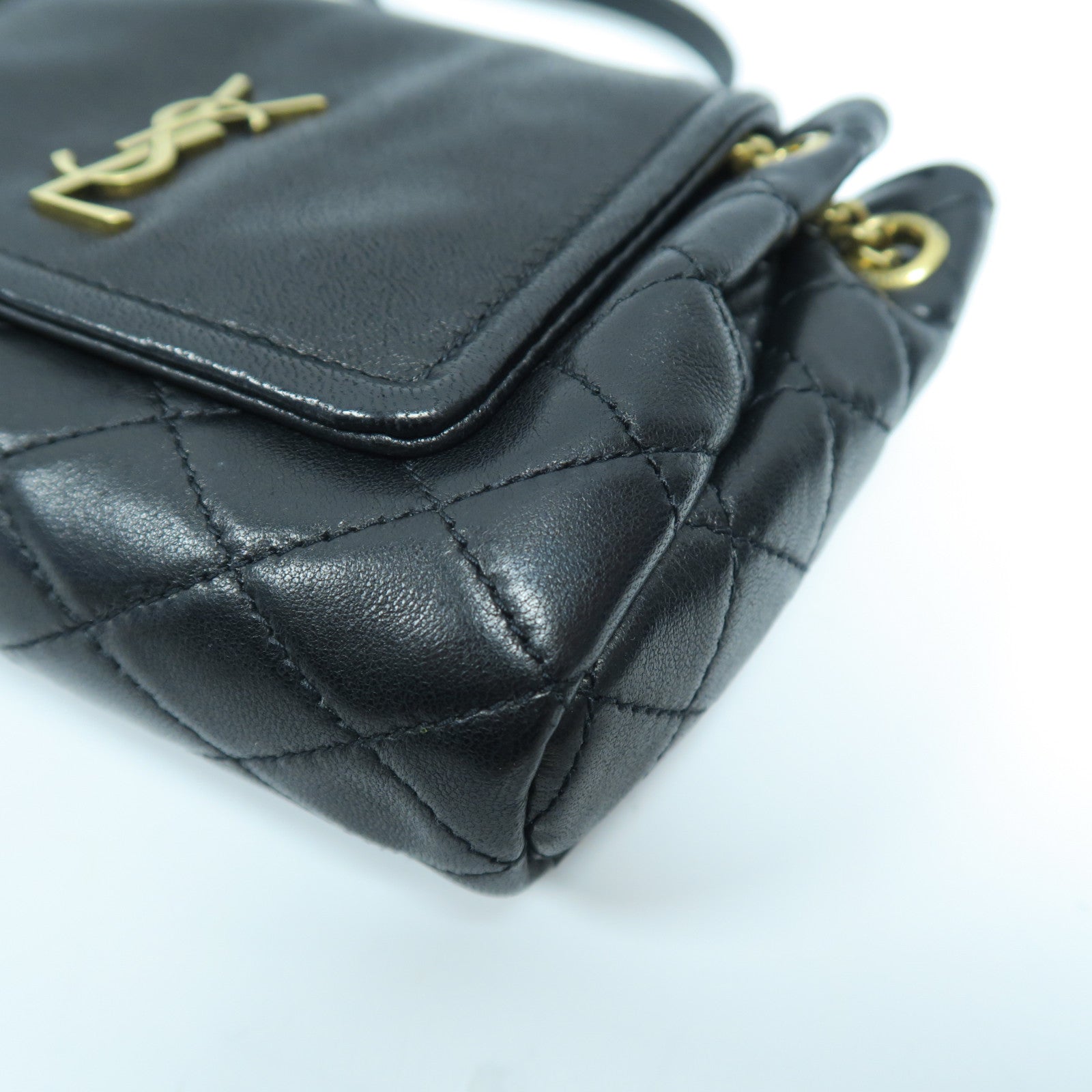SAINT LAURENT 羊皮皮革Mini Nolita金扣鏈帶肩背袋黑色