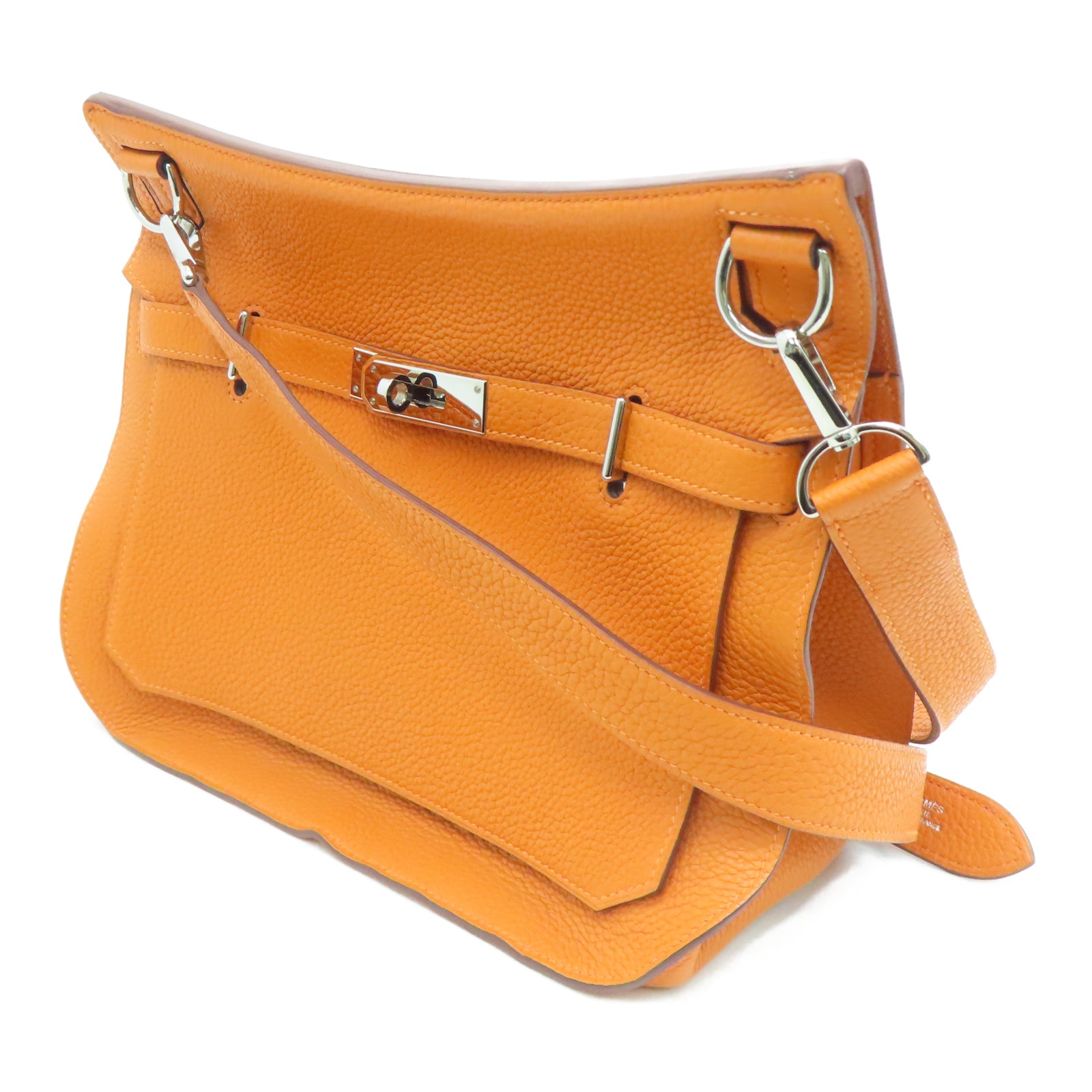 HERMES Taurillon Clemence皮革Jypsiere 28銀扣肩背袋火橘色