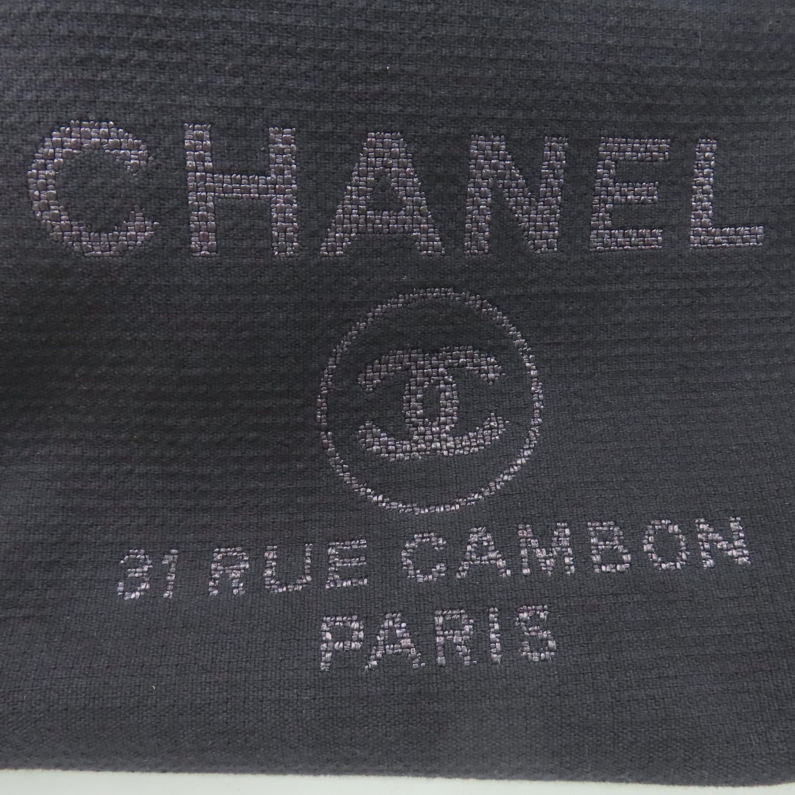 CHANEL 帆布Deauville Tote Medium銀扣手挽肩背兩用袋黑色