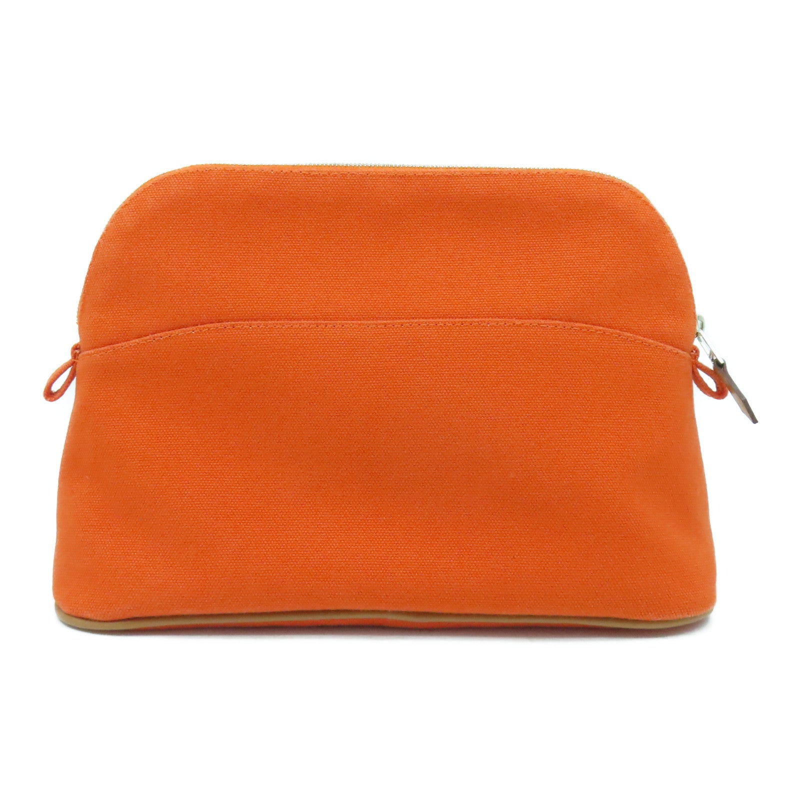 HERMES Toile H帆布Trousse Bolide MM銀扣手拿包橙色