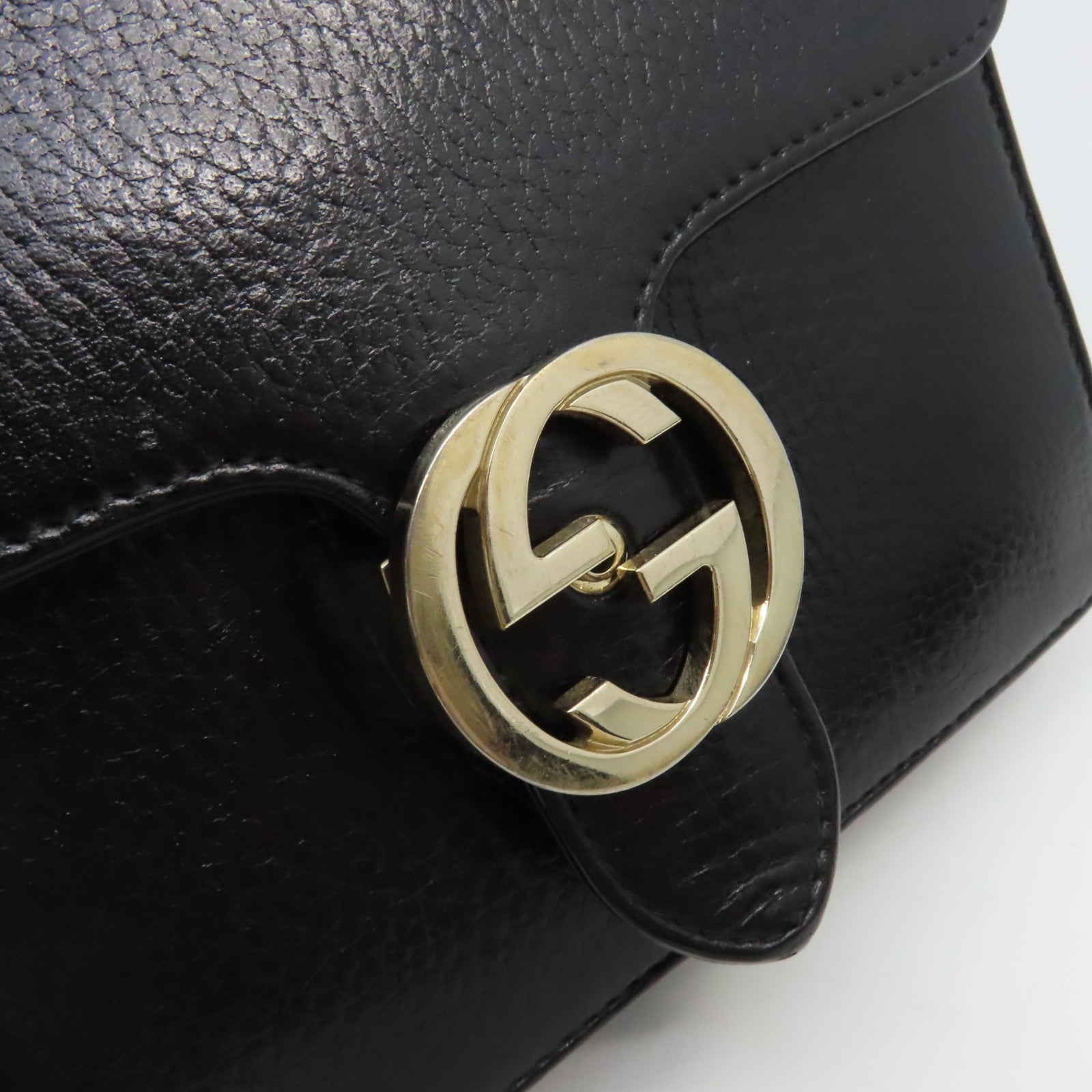 GUCCI 牛皮皮革Chain Shoulder Bag金扣鏈帶肩背袋黑色