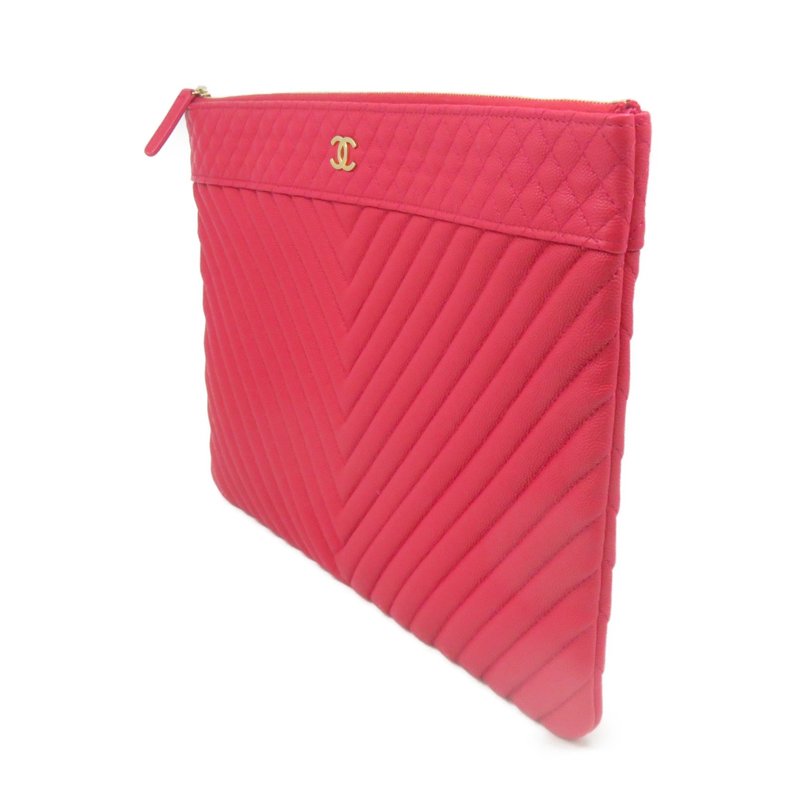 CHANEL 斜纹Caviar皮革Clutch手拿包红色