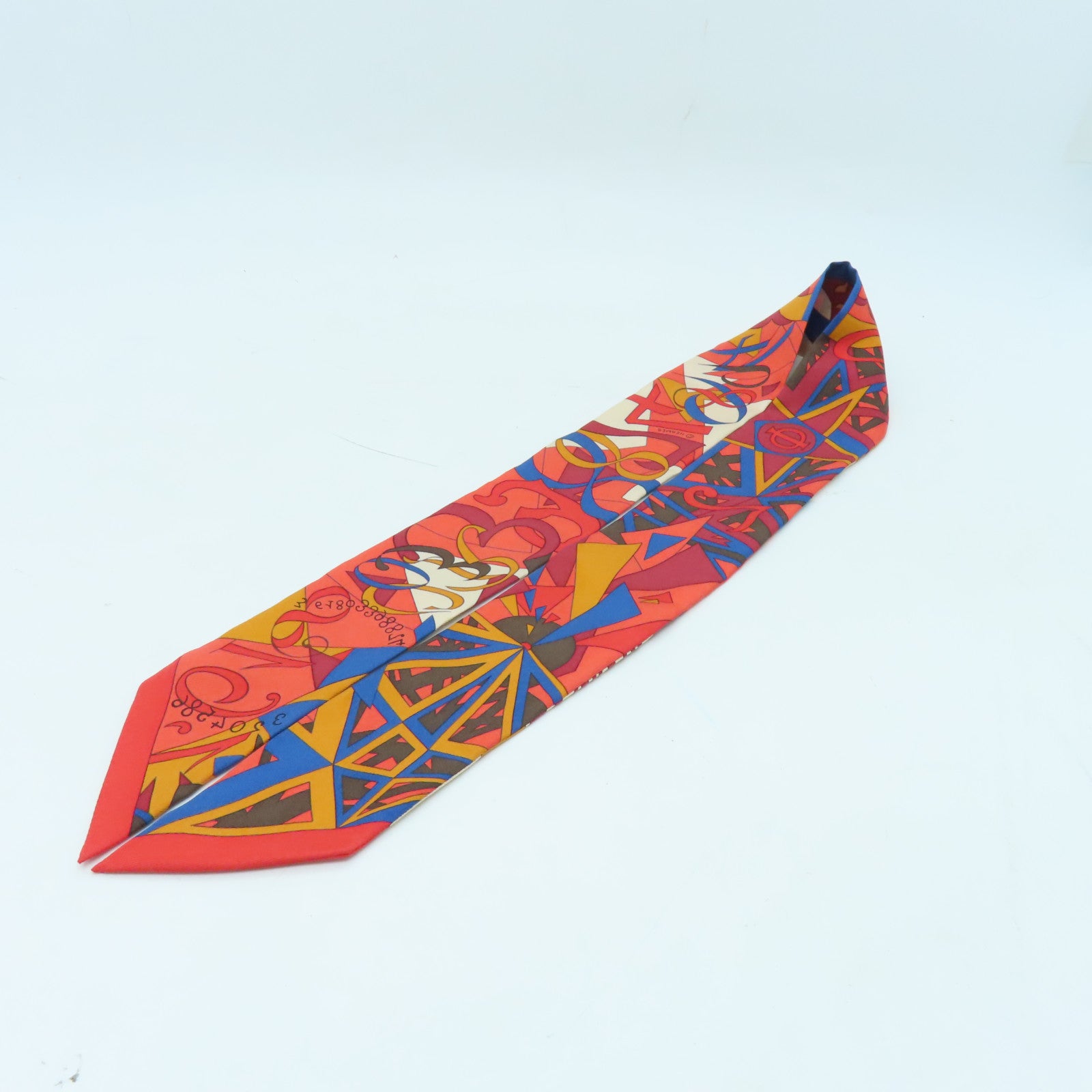 HERMES 絲質Twilly絲巾紅色彩色