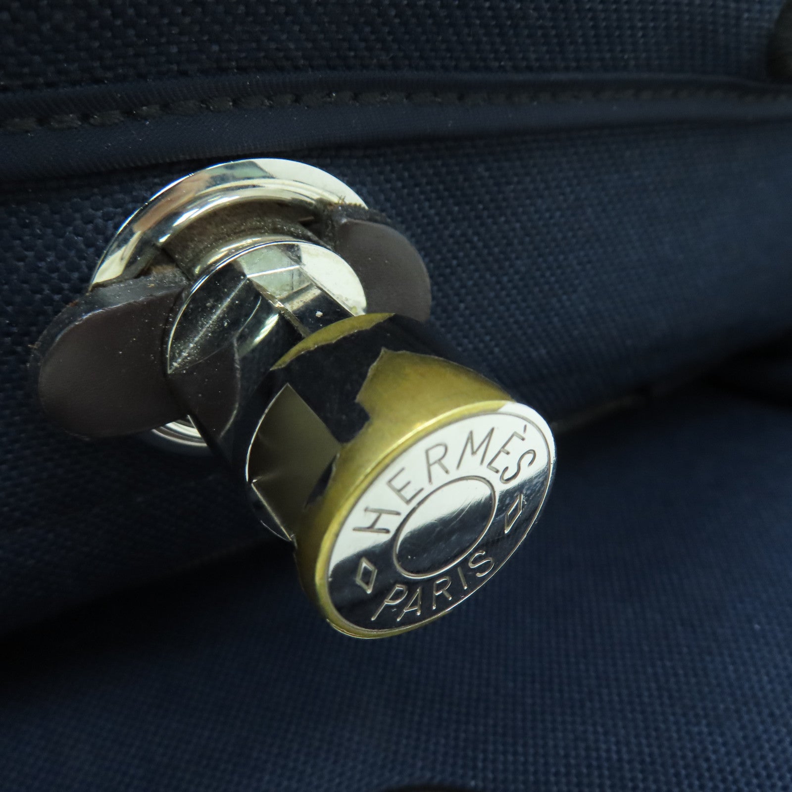 HERMES 帆布Herbag PM银扣肩带包Blue Saphire蓝色