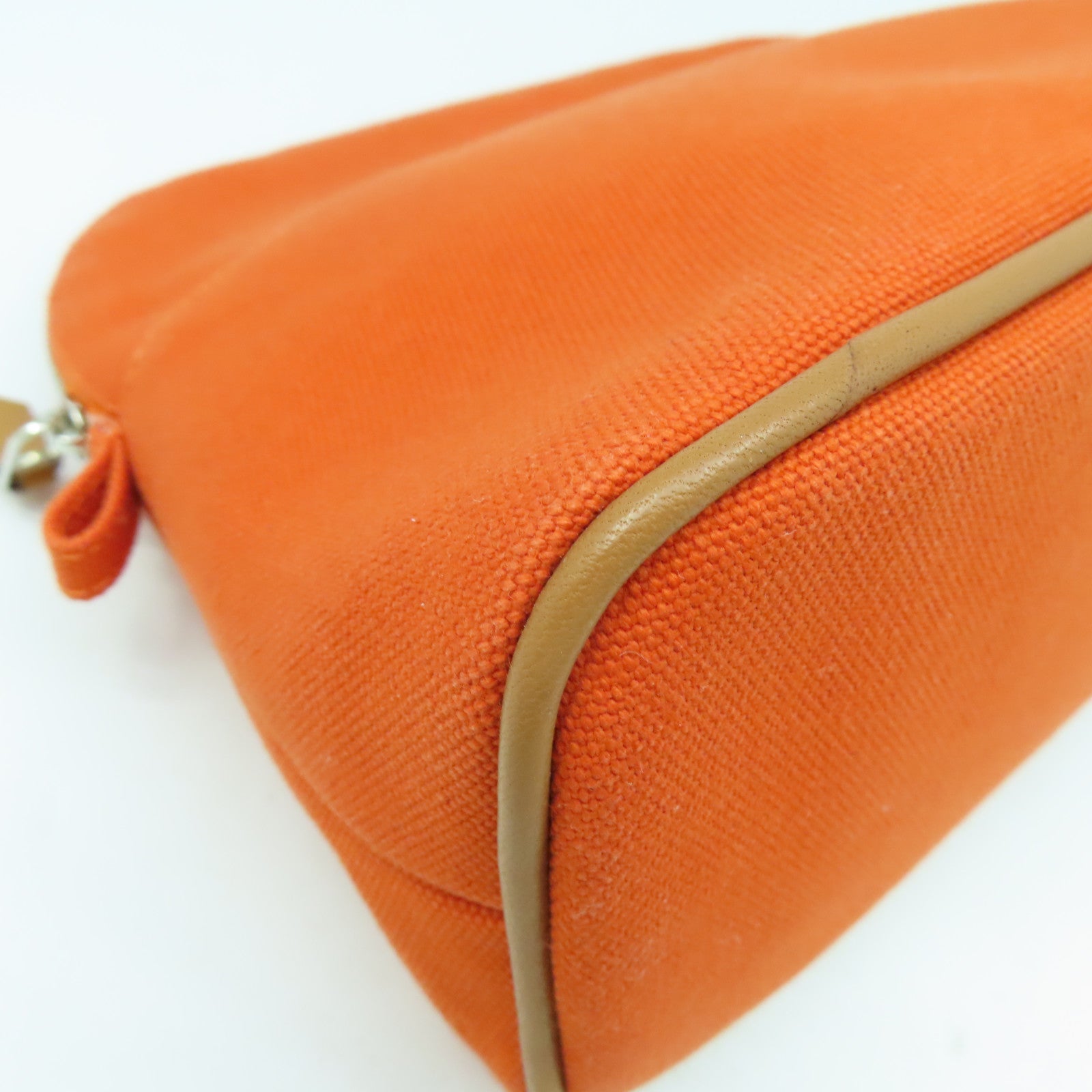 HERMES Toile H帆布Trousse Bolide MM銀扣手拿包橙色