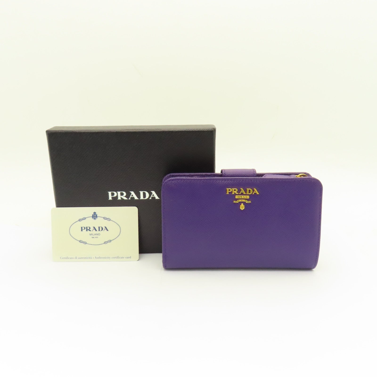 PRADA Cowhide Leather Wallet Gold Buckle Wallet Purple