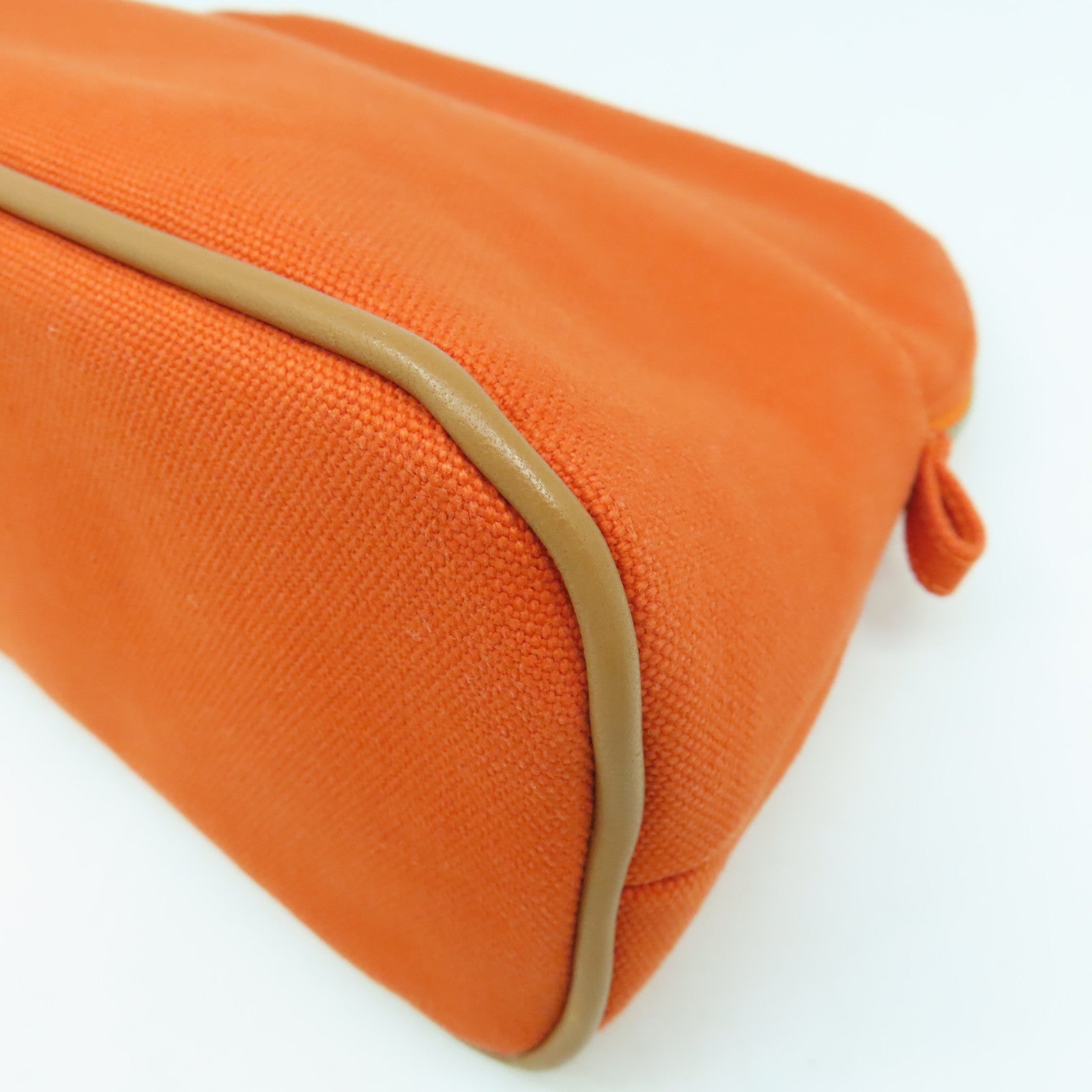 HERMES Toile H帆布Trousse Bolide MM銀扣手拿包橙色