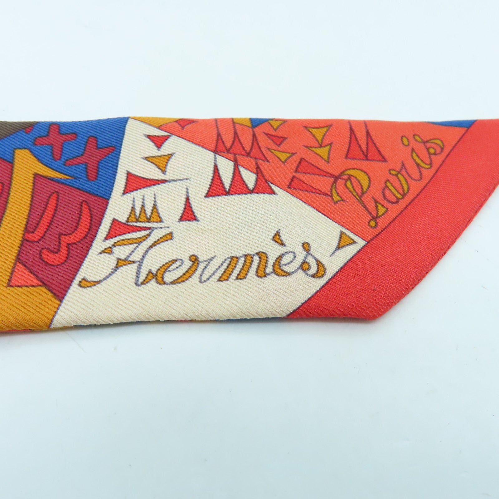HERMES 絲質Twilly絲巾紅色彩色