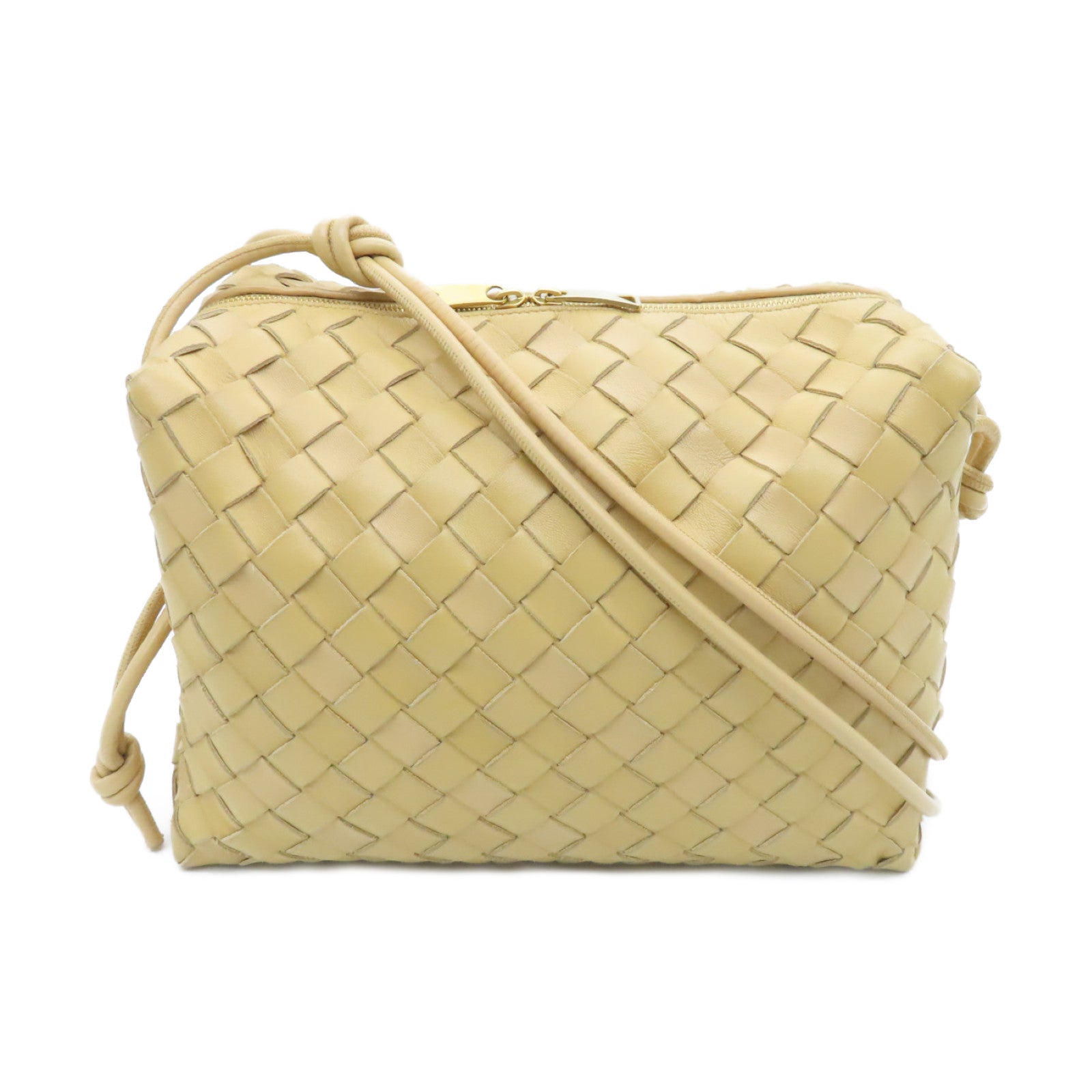 BOTTEGA VENETA Leather Small Loop Camera Bag Gold Buckle Beige
