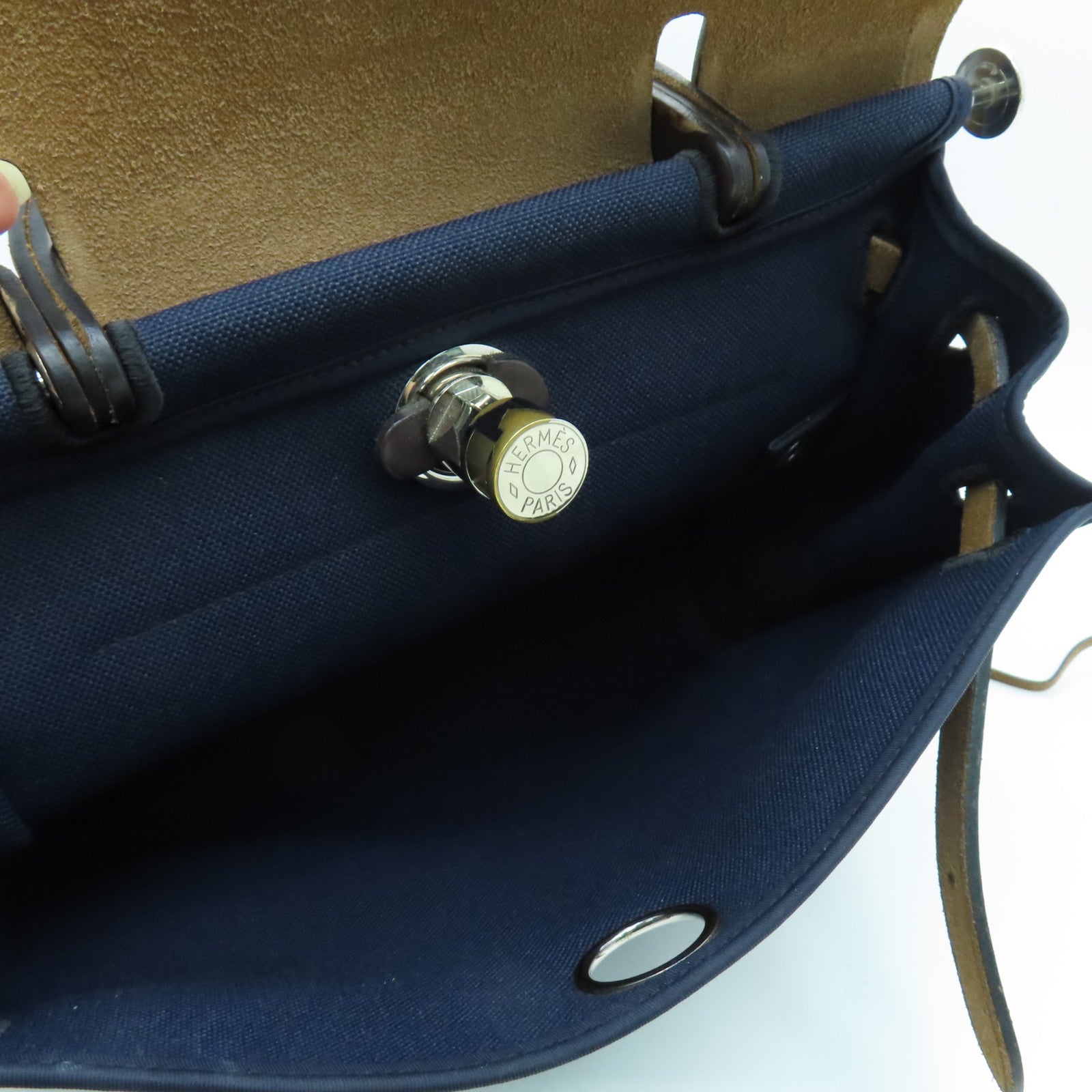HERMES 帆布Herbag PM银扣肩带包Blue Saphire蓝色