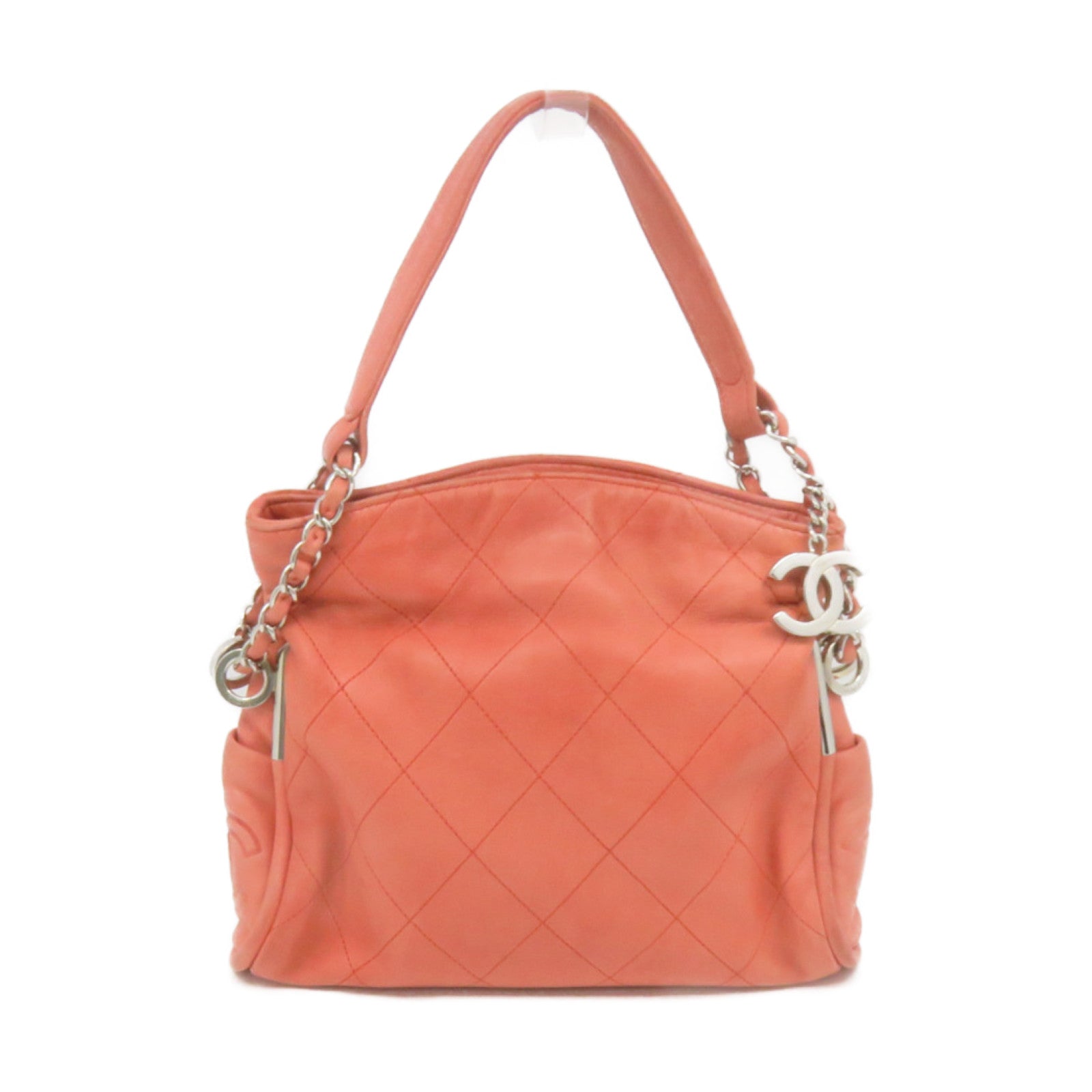 CHANEL Lingge cowhide leather Shoulder Bag silver buckle shoulder bag orange red