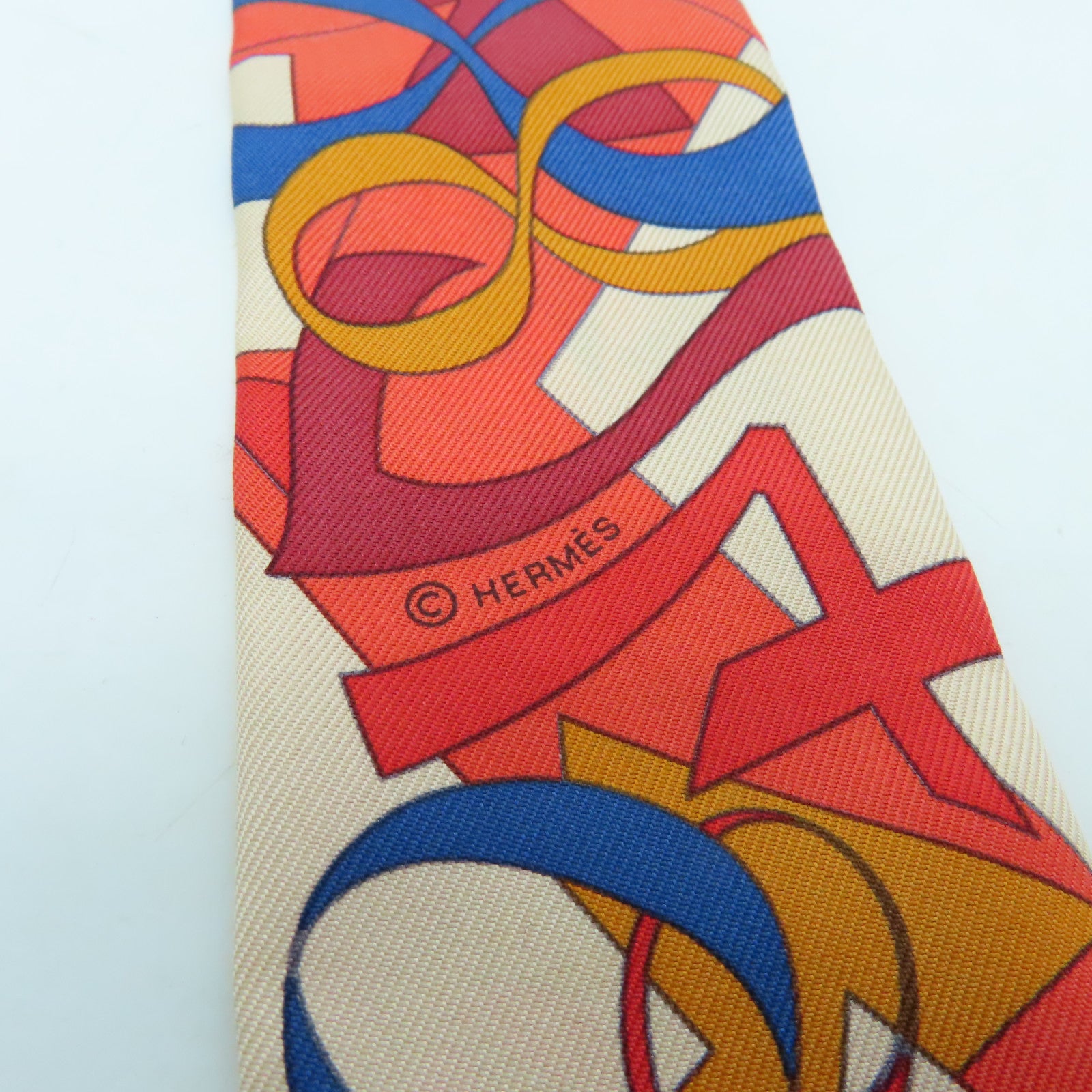 HERMES 絲質Twilly絲巾紅色彩色