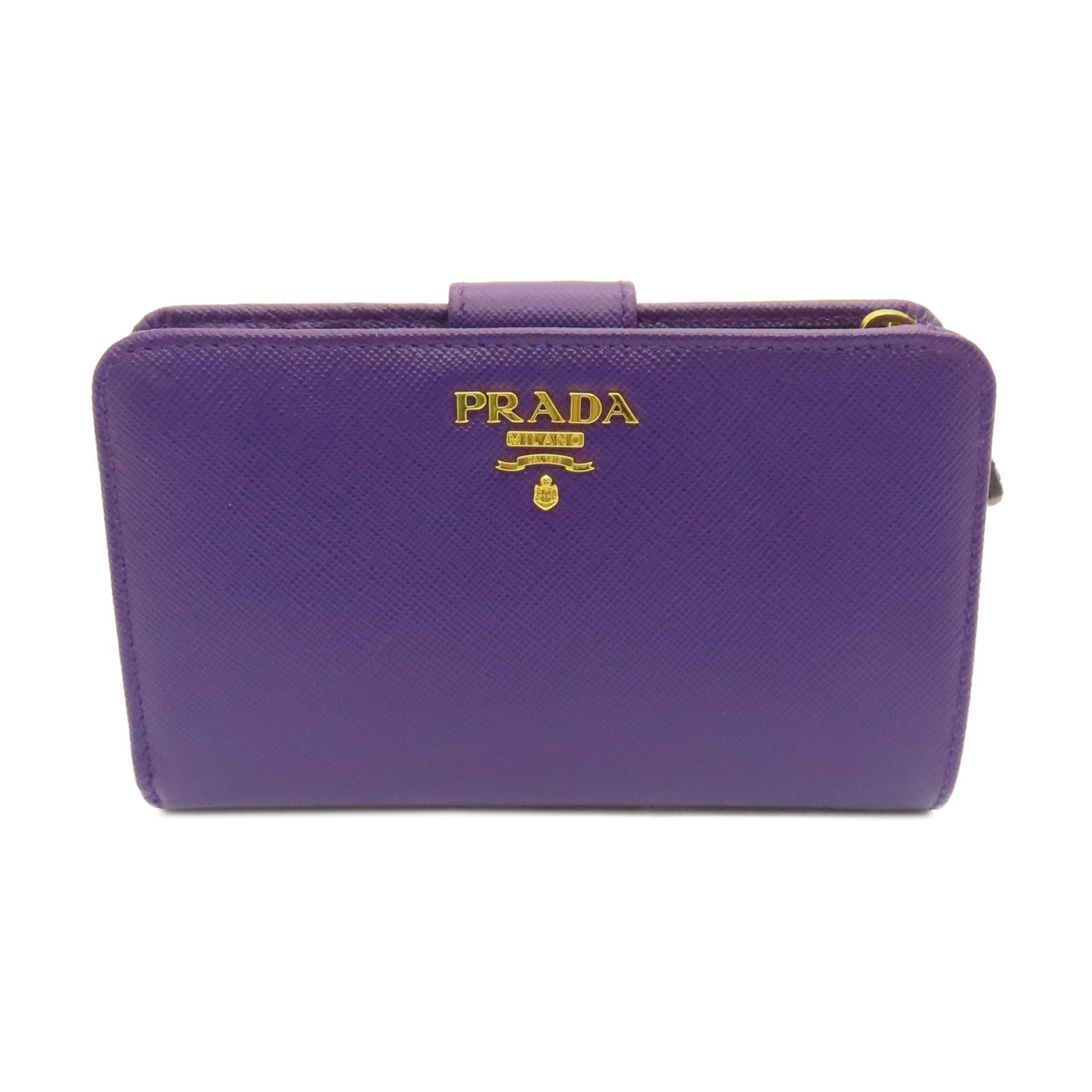 PRADA Cowhide Leather Wallet Gold Buckle Wallet Purple